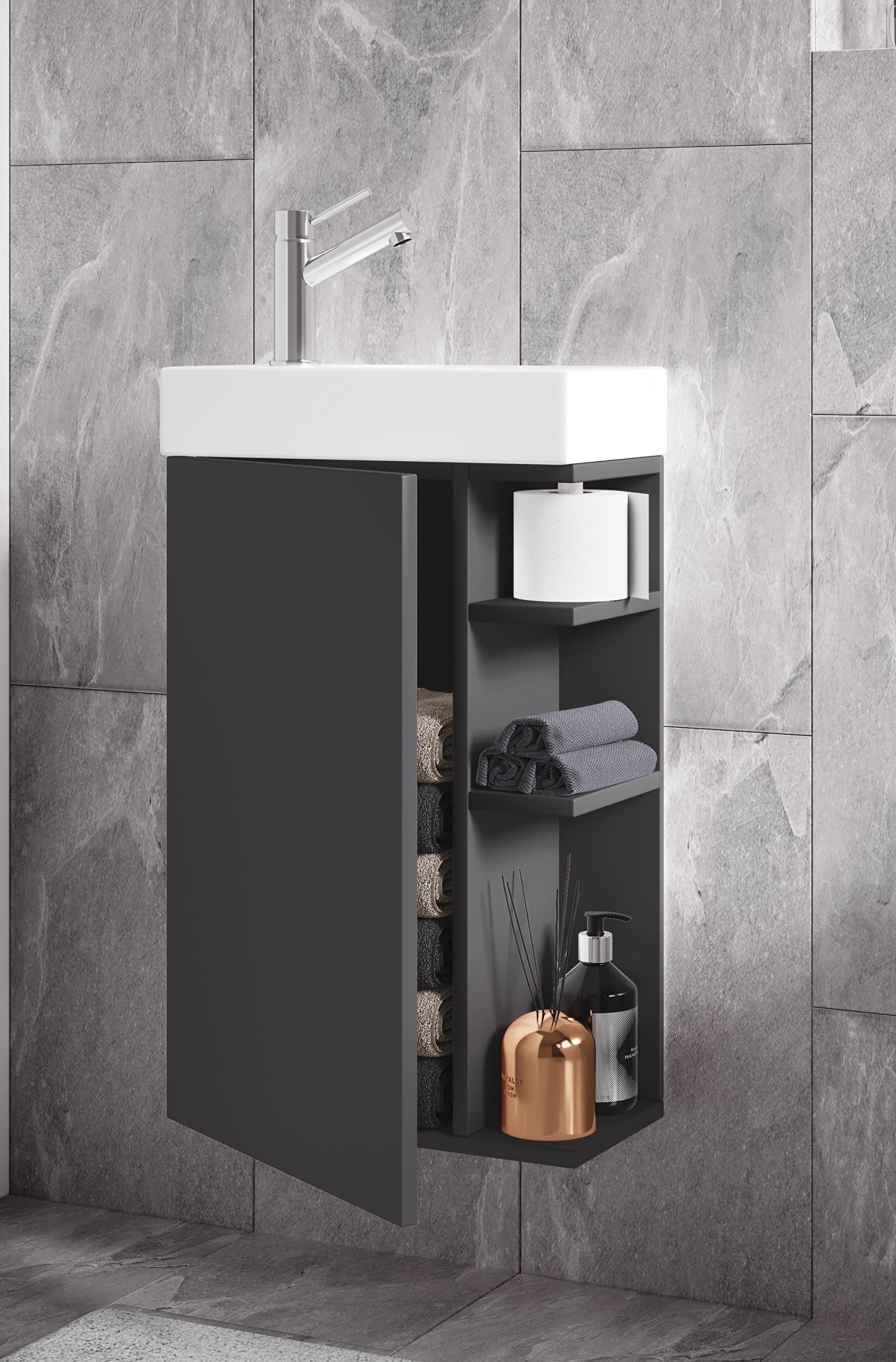 VCM Meuble Vasque Salle de Bain, Ensemble Salle de Bain Meuble, Ensemble Meuble Vasque Salle de Bain Anthracite