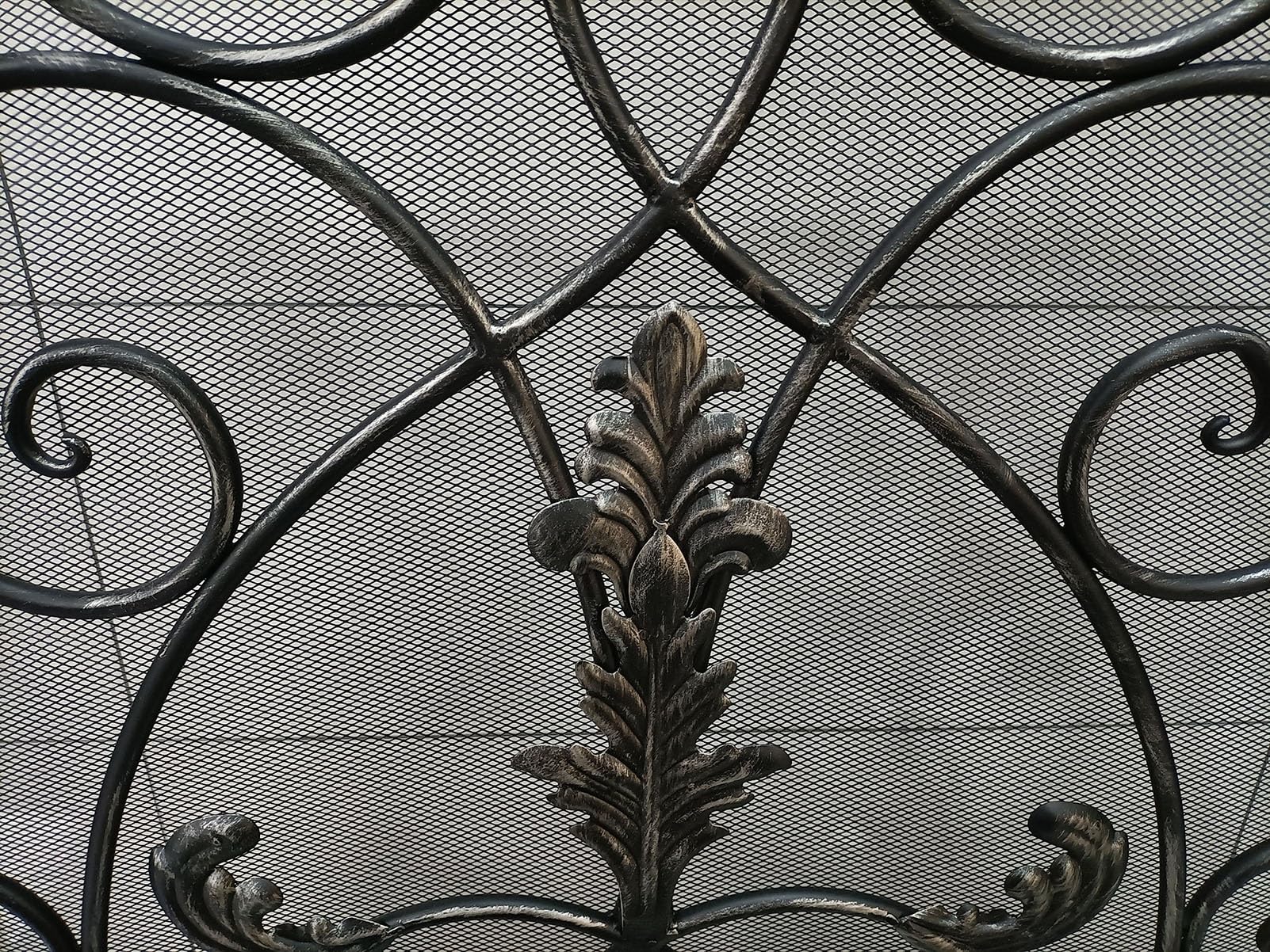 Ochrona kominka, elegancka, wolnostojąca ochrona kominka, czarna, wytrzymała, z kutego żelaza, z solidną osłoną z siatki