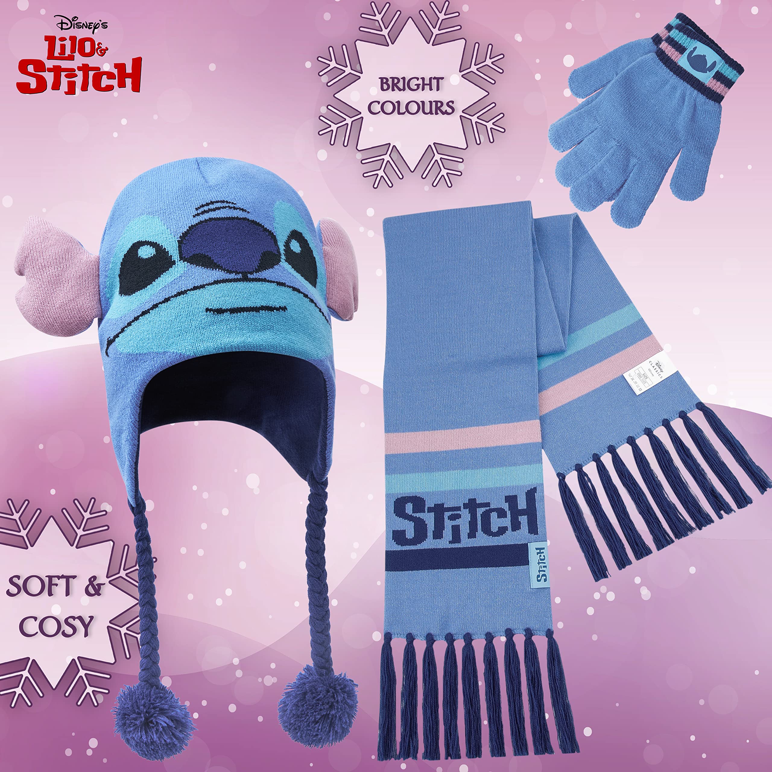 Disney Stitch Accessori Invernali Set Bambina Adolescenti, Accogliente Accessori Viaggio e Scuola - Regalo Ragazza