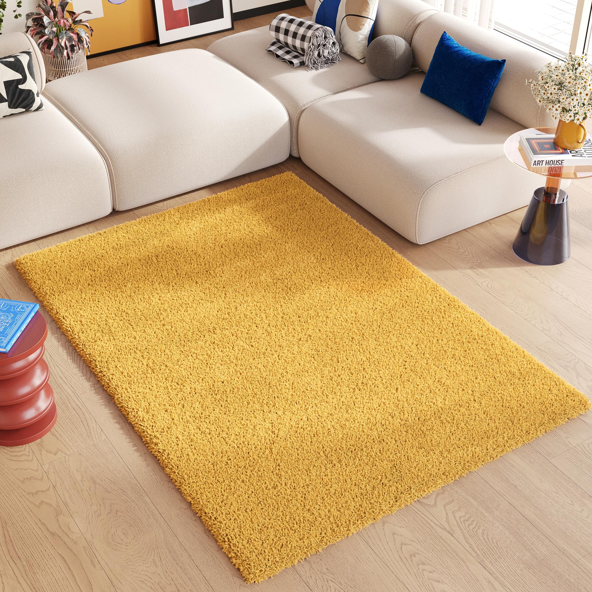 Essence dywan Shaggy, wysokie runo, żółty musztardowy, jednokolorowy, miękki, nowoczesny, prostokątny, do salonu, sypialni, Ökotex 240 x 330 cm