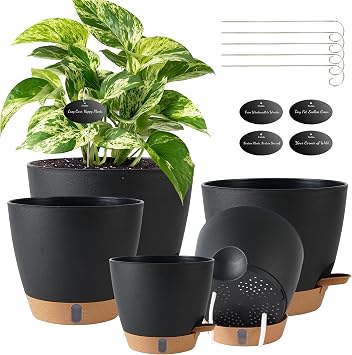 Self Watering Pots for Inoor Ourdoor Plants 8/7/6.5/6/5" Plastic Planters