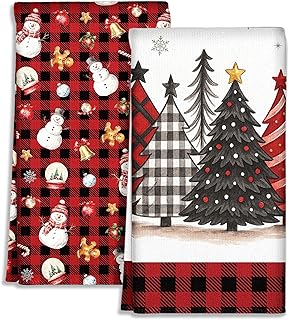 Buffalo Plaid Christmas Kitchen Towels - Christmas Theme 18x26 Inch Abso...