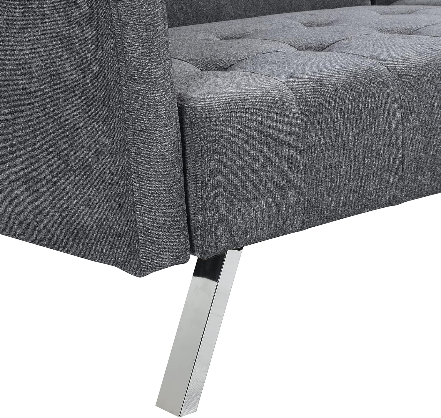 75"Convertible Folding Futon Sofa Bed,Split Back Design,Modern Fabric Sleeper Couch Bed with Armrest and Chrome Legs,Upholstered Recliner Loveseat for Living Room Apartment Dorms Office (Dark Grey)
