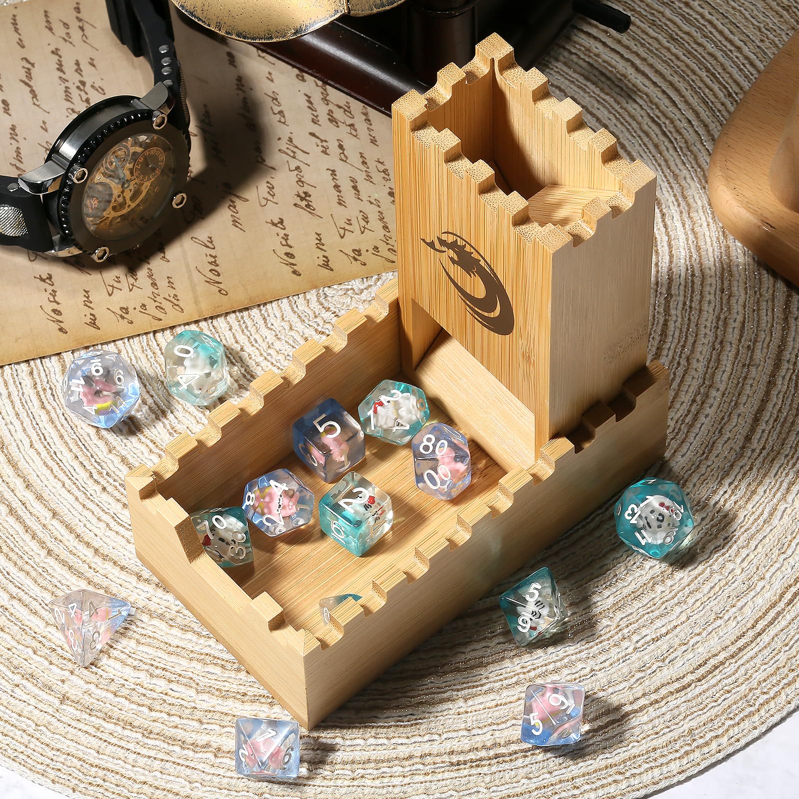 LKKCHER DESIGN Torre di dadi di cannone, rullo di dadi in resina in stile militare con vassoi, accessorio da gioco da tavolo Steampunk, torre di
