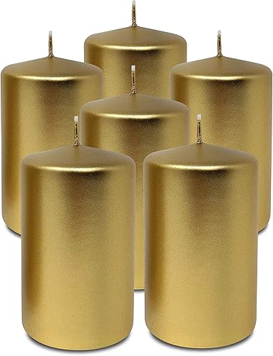 Hyoola Velas metálicas de pilar Paquete de 6 Velas de pilar doradas Velas decorativas de pilar hechas en Europa 2.4 x 4 pulgadas
