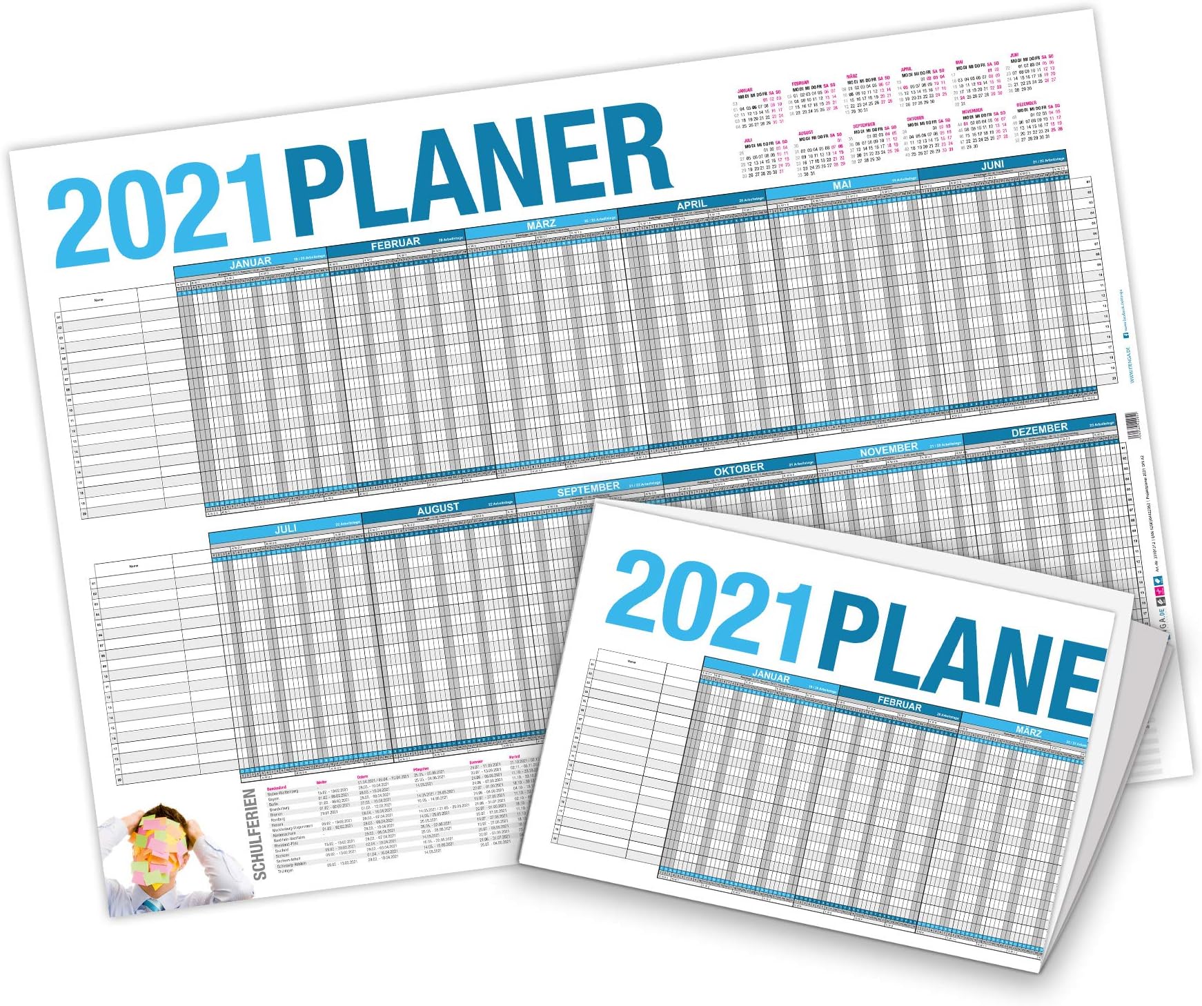 itenga Holiday Planner 2021 Wall Calendar DIN A2 (59.4 x 42 cm) 250g/m2 Personal Planner, Folded.