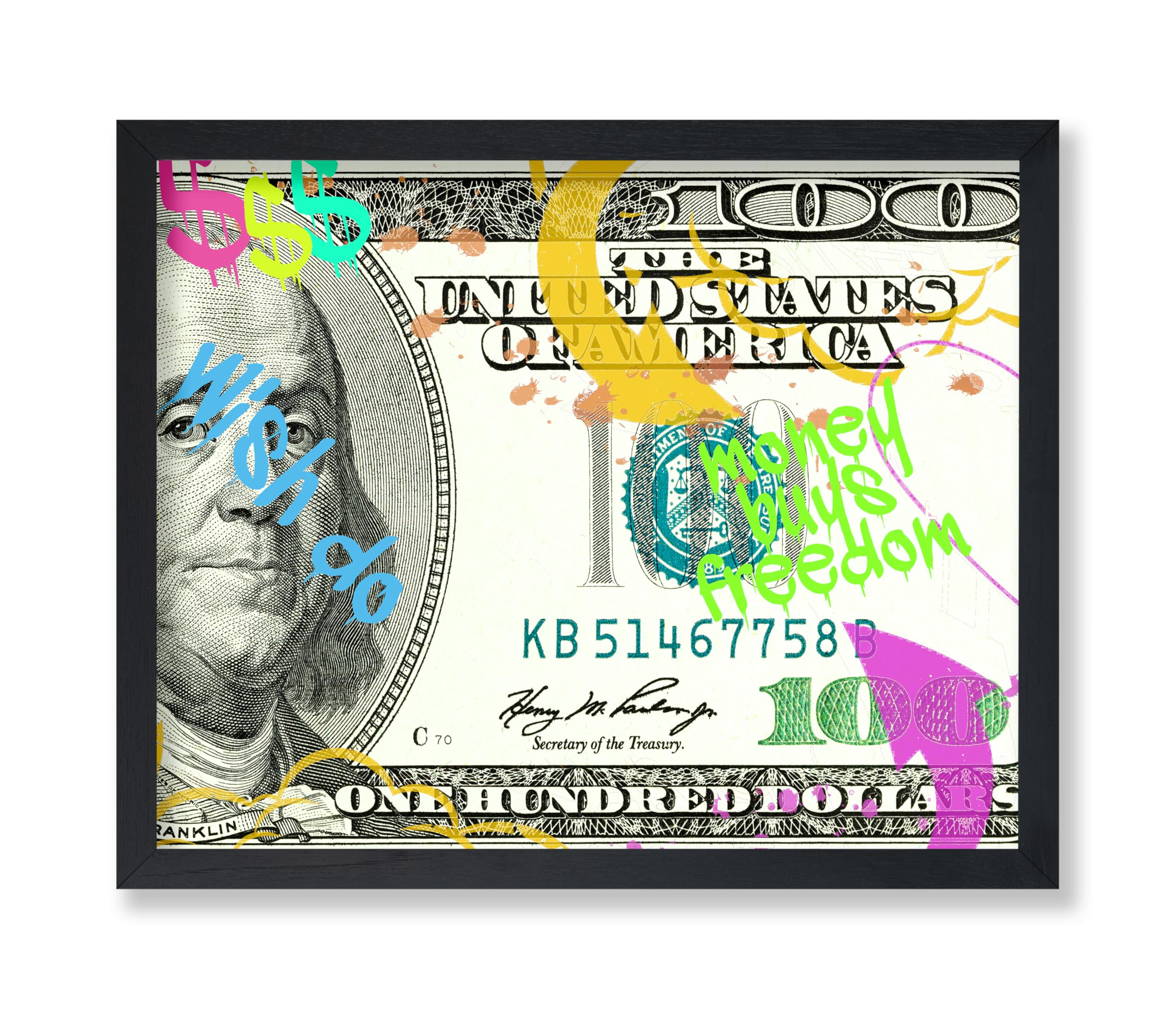Monem Art Money Buys Freedom Poster - Hundred Dollar Print - Graffiti Art - Modern Art - Money Art - Freedom Art - Colorful Art - Vibrant Living Room