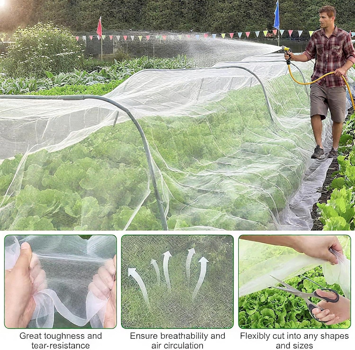 Professional Garden Netting Kit - 10x33ft Sun Shade & Anti-Gnat Plant Cover | Complete Stakes & Clips Set for Protection | Heavy-Duty Protective Netting for Greenhouse Vegetables, Fruits, and Flo