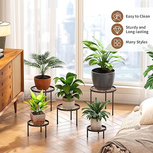 Miniatura 4 de Soporte para plantas para interiores y exteriores, paquete de 5 soportes de metal resistente, múltiples plantas, soporte de hierro antioxidante,