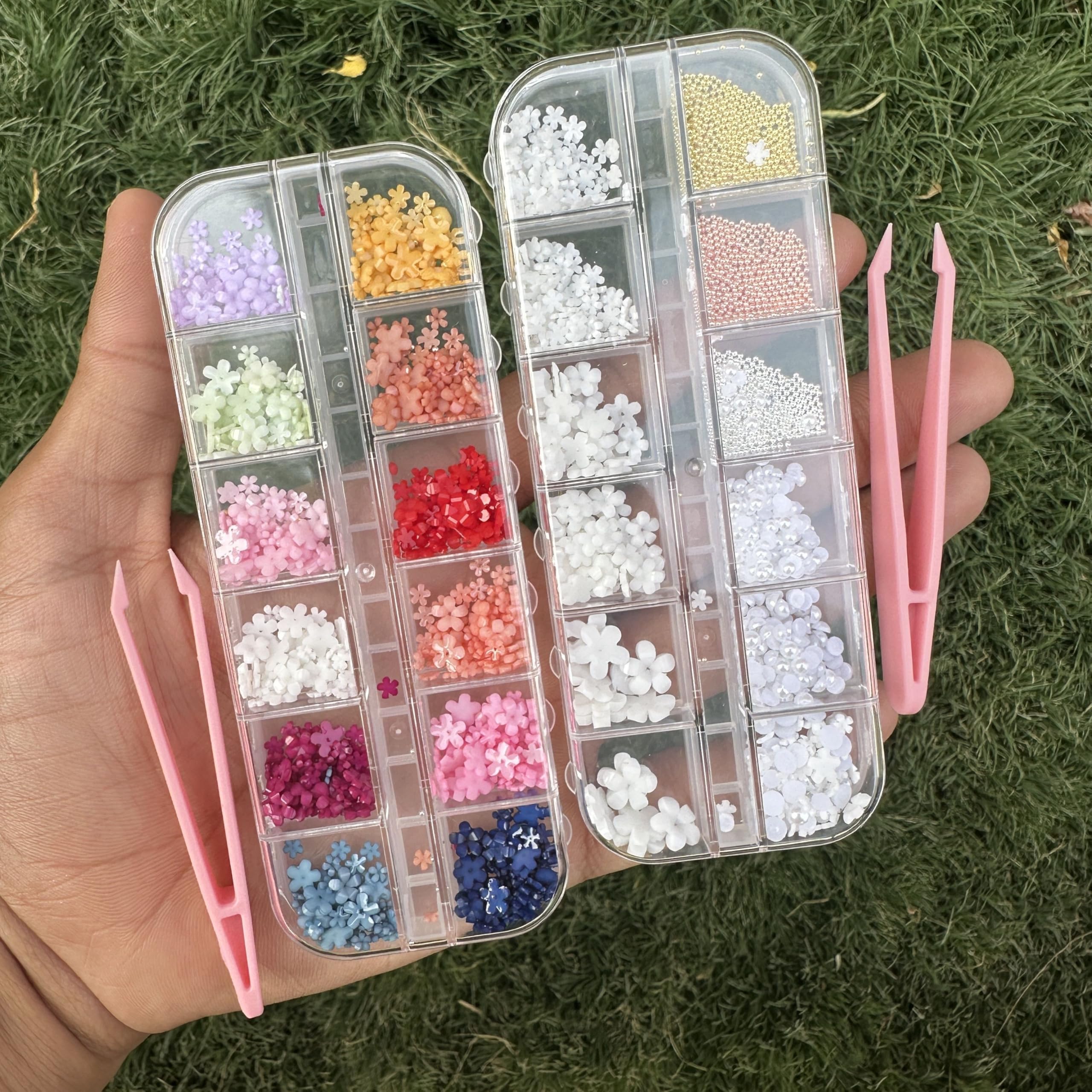 SCH' 12 Grid White Flower and 12 Grid 3d Flower Premium Nail Art Accessories with durable materials perfect for beginners and professionals.-picture-40