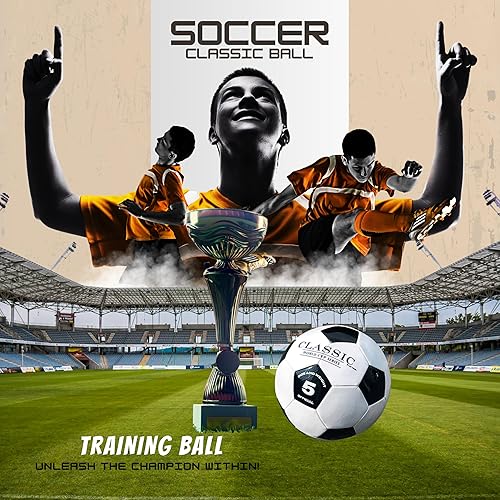 Miniatura 3 de Balón de fútbol clásico de la serie World Cup, tamaño 5, diseño retro blanco y negro, piel sintética duradera para entrenamiento, partidos y juego