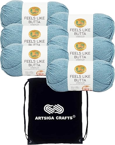 Lion Brand Feels Like Butta - Ovillo de hilo para tejer suave de ganchillo, 100% poliéster, 100% poliéster, con 1 bolsa Artsiga para manualidades