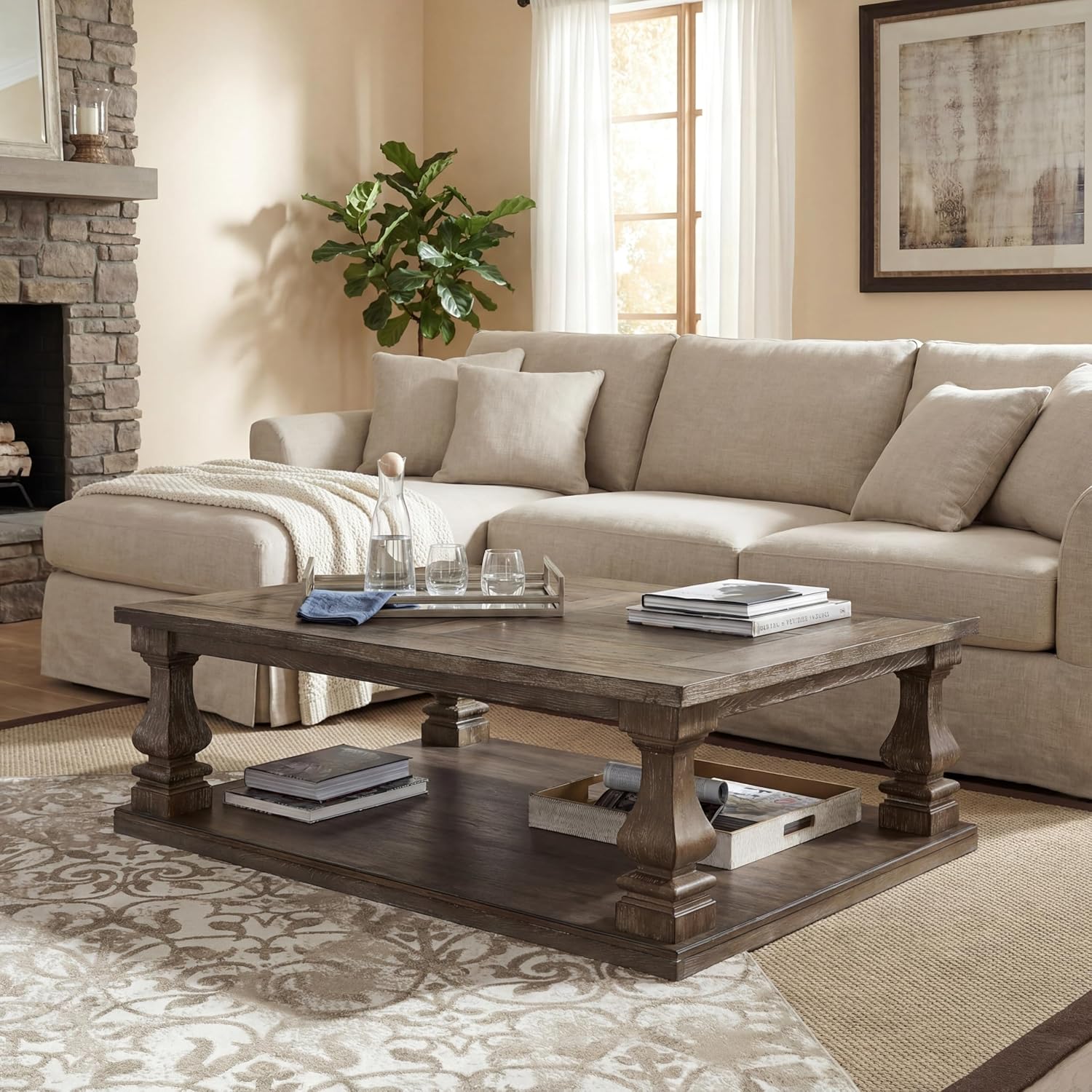 Signature Design by Ashley Johnelle Farmhouse Coffee Table with Weathered Gray Finish, Gray