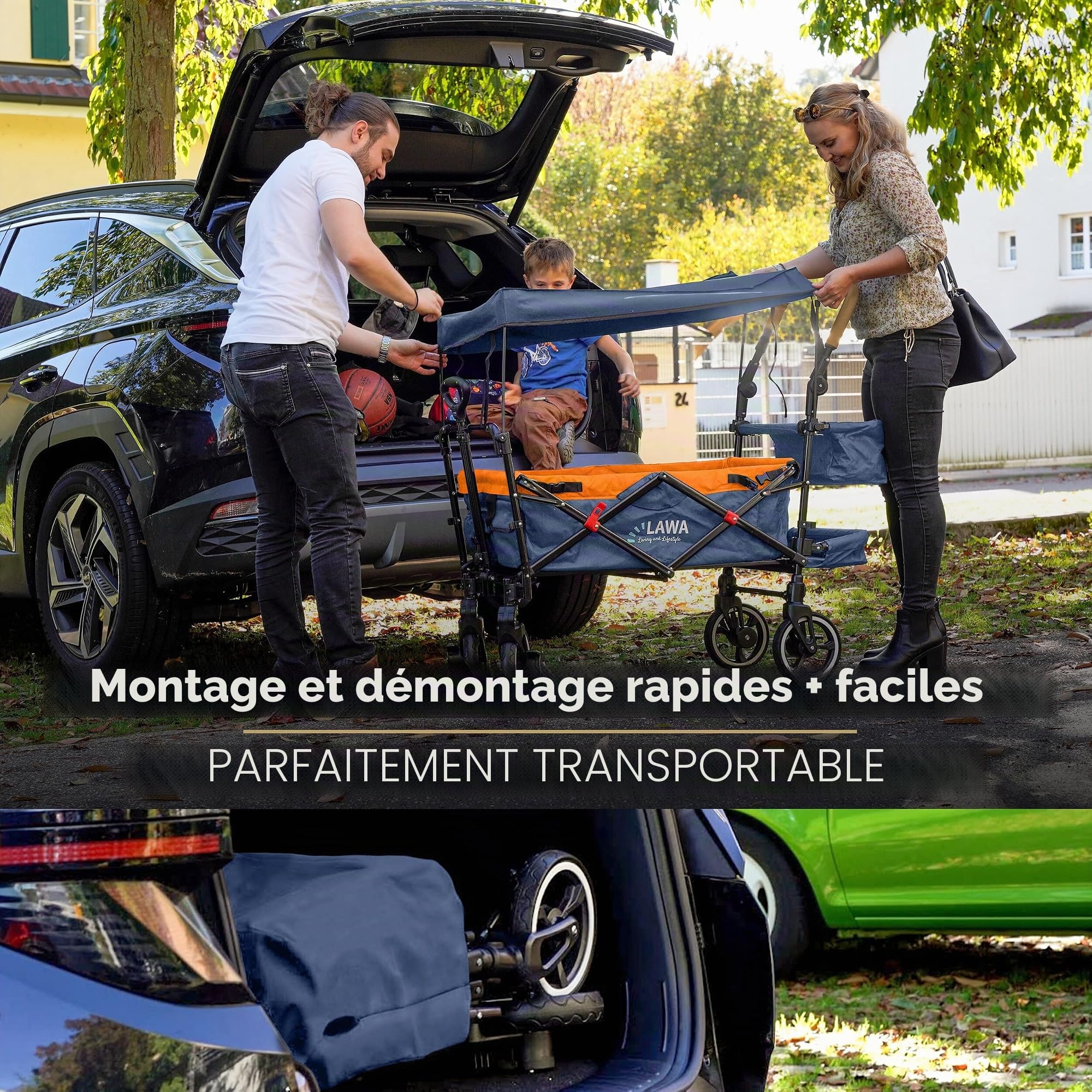 Chariot de Plage Pliable avec Toit Protection Contre la Pluie Protection Contre Les Insectes Extensible 80kg Chariot de Jardin Pliable Charrette de Camping pour Enfants Poussette pour Chien
