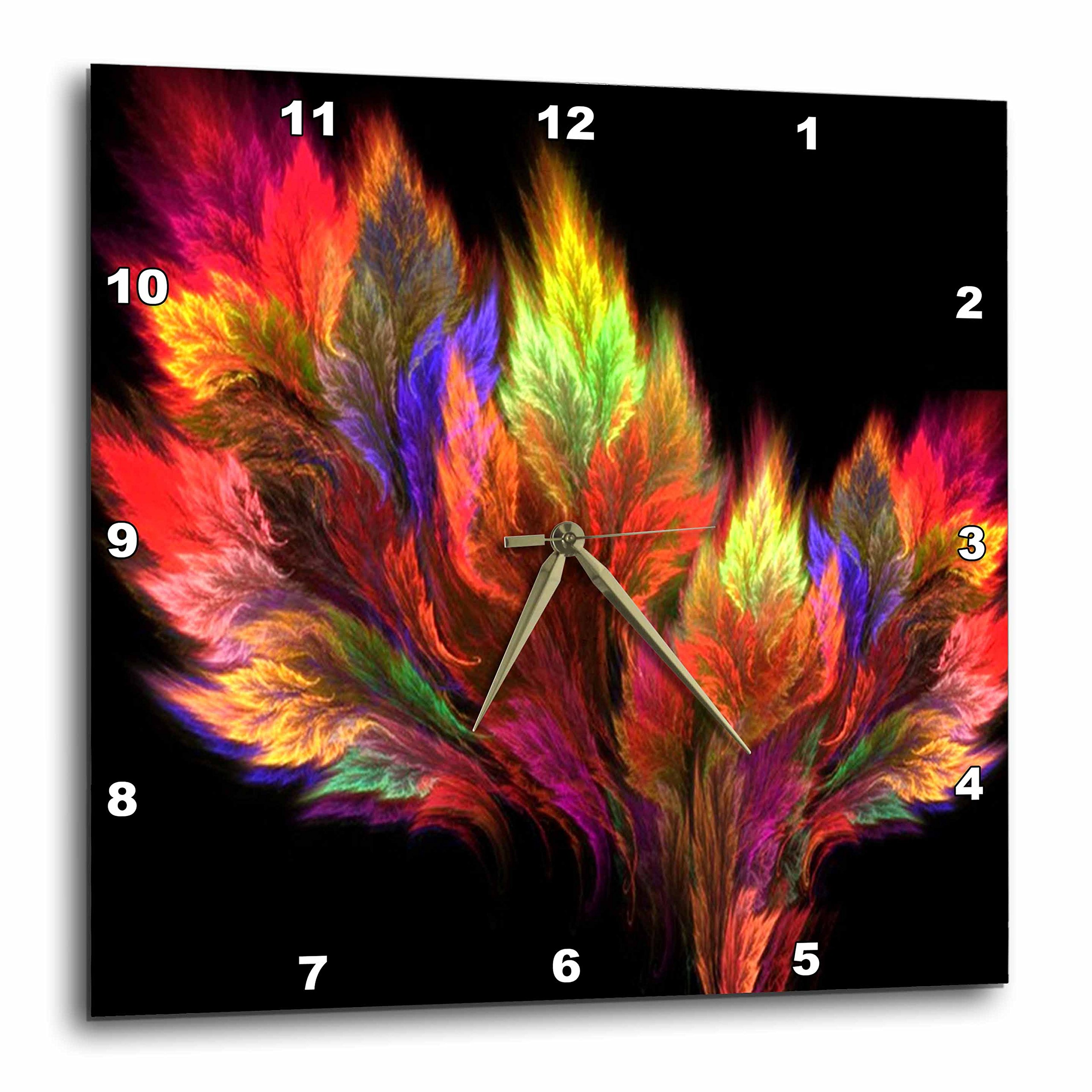 Horloge murale plumes multicolores fond noir au design artistique
