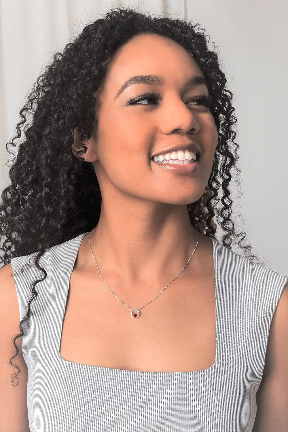 .925 Sterling Silver, Lab Grown Ruby & Genuine Diamond Accented Circle Pendant with Rope Chain - 18” (G-H Color, I2-I3 Clarity)