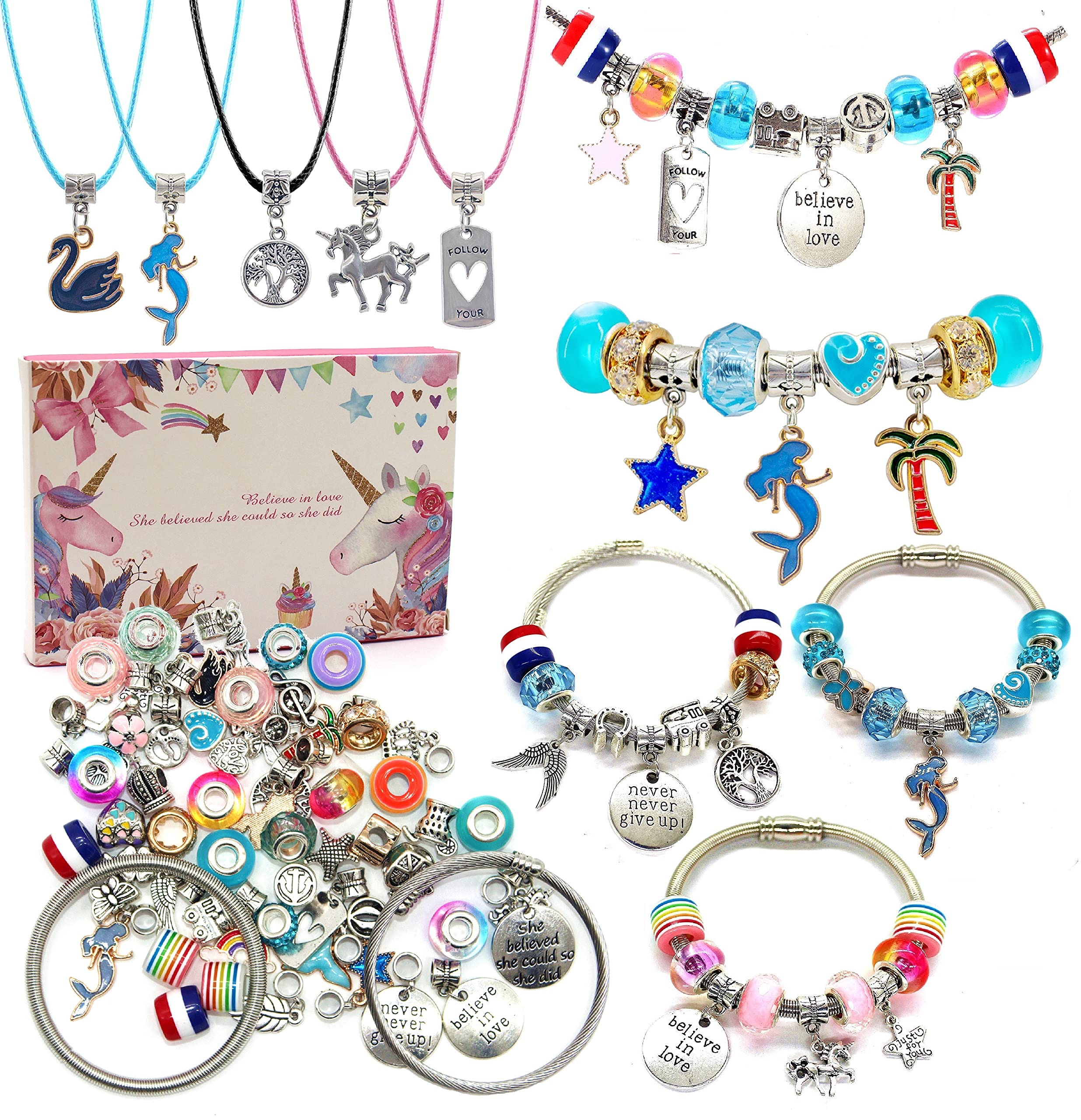 Charm Bracelet Making Kit Jewelry Making Supplies Beads Unicorn Mermai | amzdealz