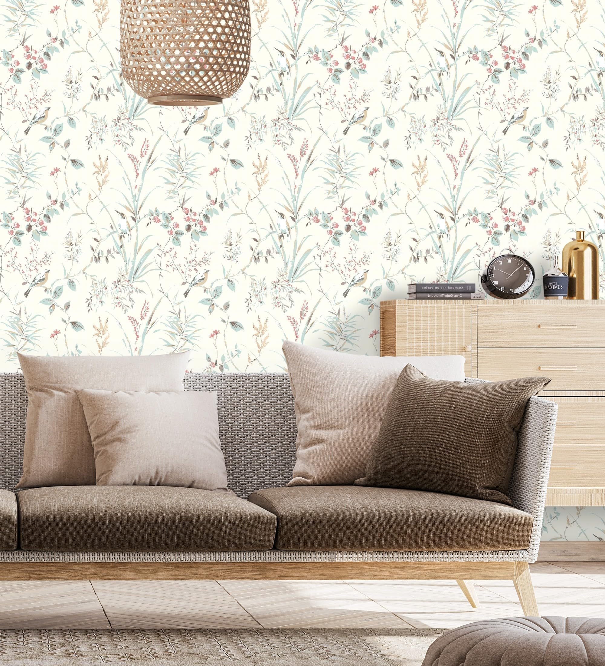 GAULAN 681950 - Papel pintado de ramas flores y pájaros estilo romántico para pared salón dormitorio pasillo comedor - Rollo de 10 m x 0,53 m
