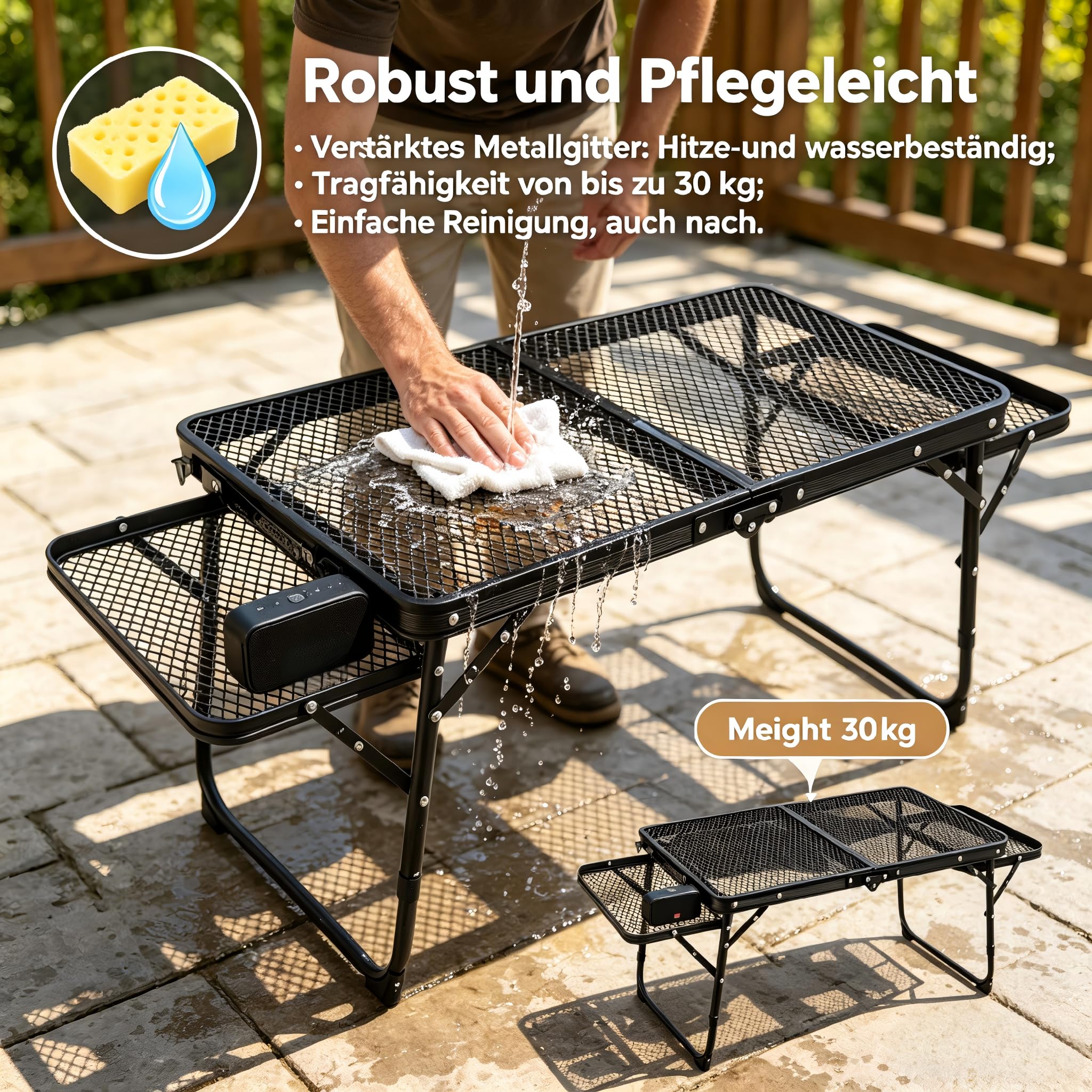 Faltbarer Campingtisch aus Aluminiumlegierung für Outdoor, Leichter Picknicktisch mit Schubladen & Doppel-Ebenen-Tischplatte, Tragbarer Gartentisch für Grill, BBQ, Strand, Wandern