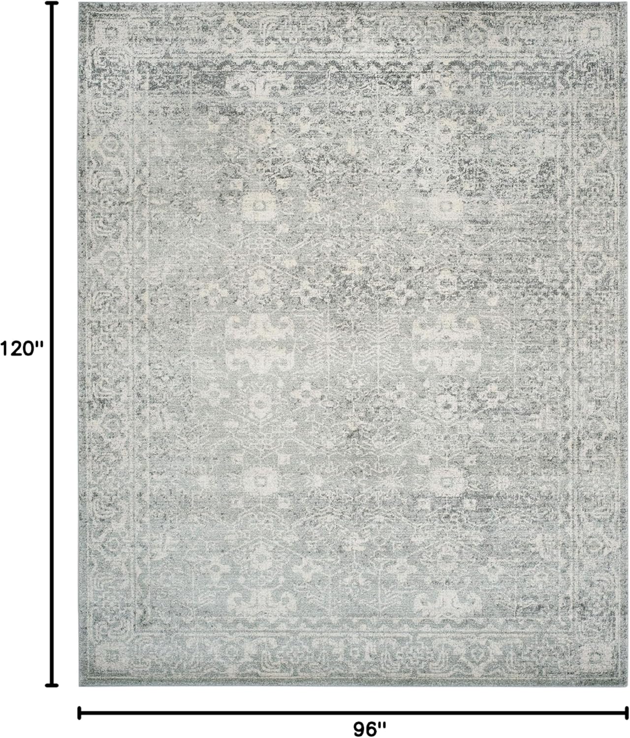 SAFAVIEH Area Rug 8x10 - Evoke Collection - Large - Silver & Ivory, Shabby Chic Distressed Design, Non-Shedding & Easy Cleaning, Ideal for Living Room, Bedroom, Office, Dining Space (EVK270Z)
