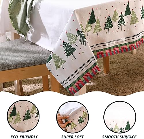 Miniatura 3 de Folkulture Mantel de Navidad rectangular de 60 x 72 pulgadas para decoración navideña del hogar, tela de algodón estilo granja, mantel rectangular o