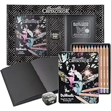 CRETACOLOR The Brilliants Metallic Drawing Set with Premium Drawing Book and Sharpener in Beautiful Packaging, Colourful, 12 Metallic Colouring Pencils, Soft and Rich Colour Application,