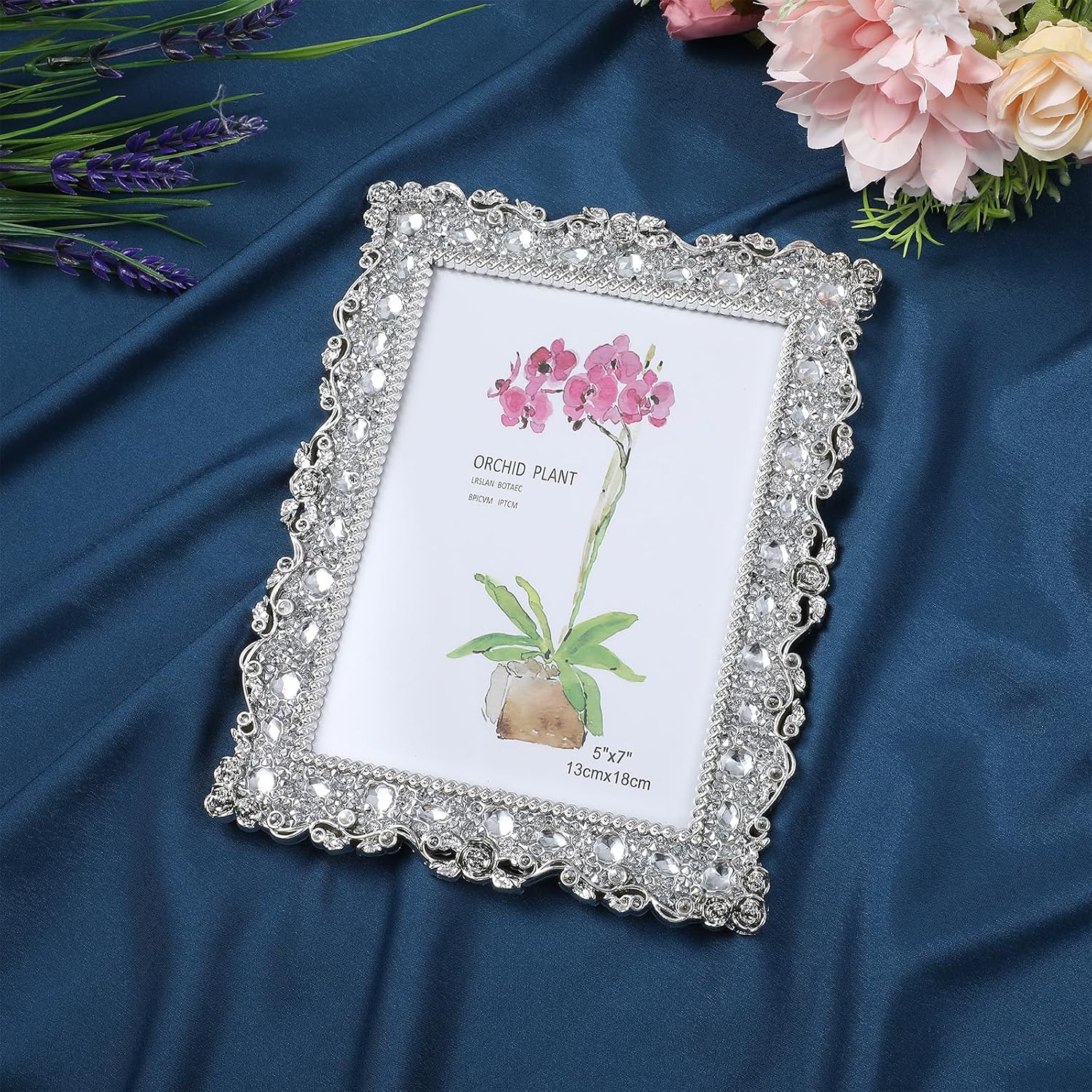 MAQUITA 3 Pack 5 x 7 Inch Crystal Picture Frame Resin Wedding Photo Frame Jewel Picture with Rhinestones Photo Gift for Wedding Table Top Desktop Display
