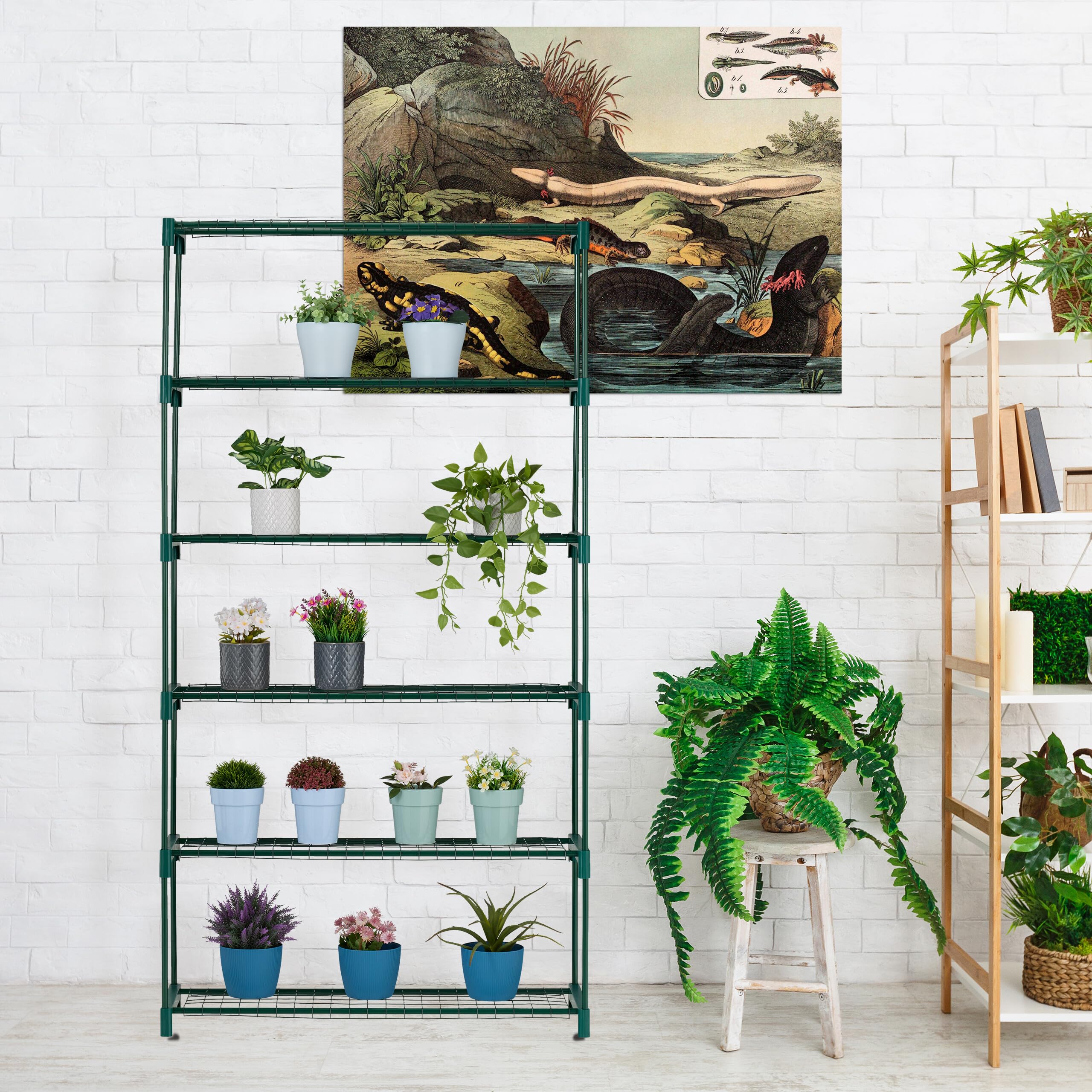 Relaxdays Étagère à plantes, 6 niveaux, support fleurs et herbes aromatiques, en métal, HxLxP : 173x91x28,5 cm, vert