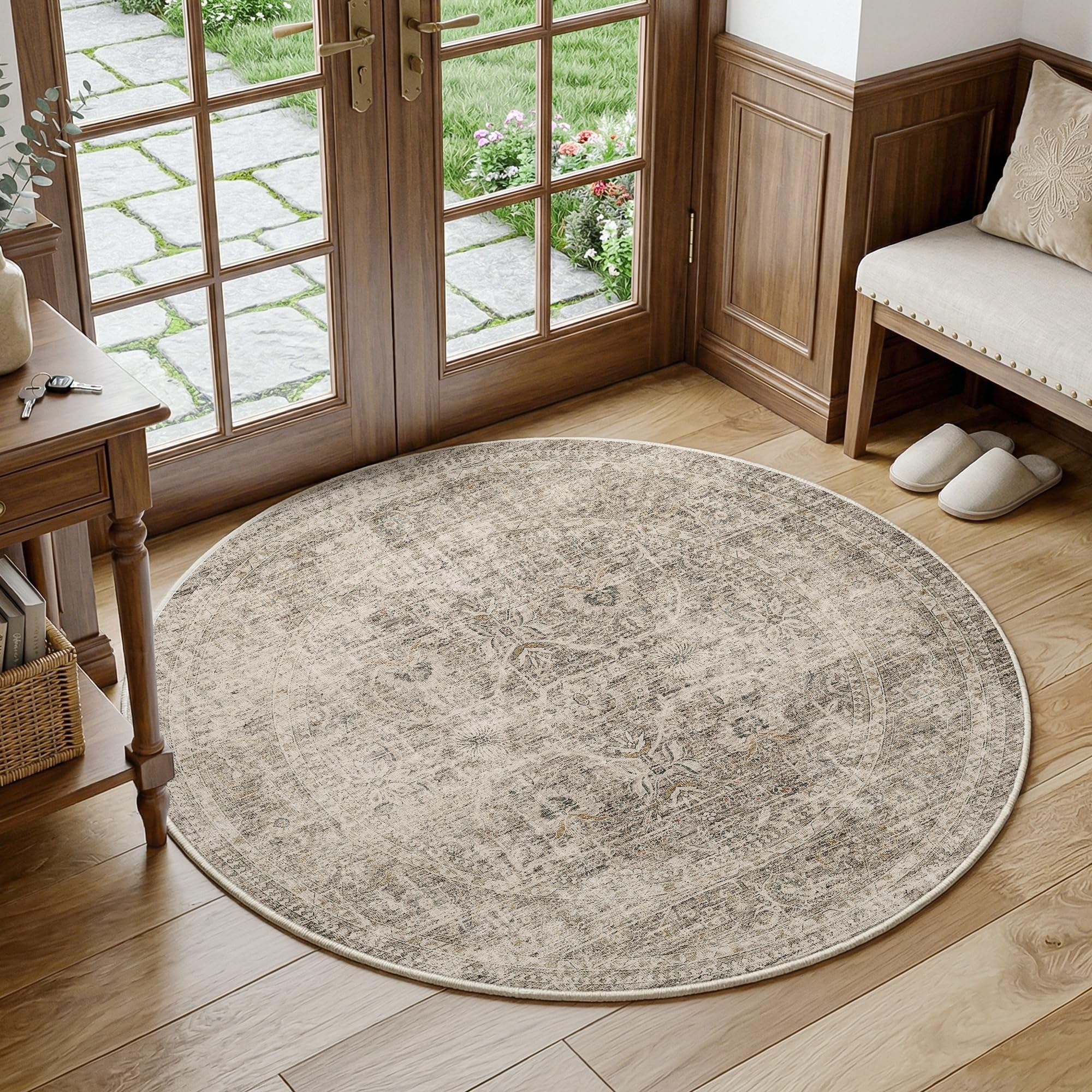 Photo 1 of FMFUNCTEX 4ft Round Distressed Vintage Area Rug