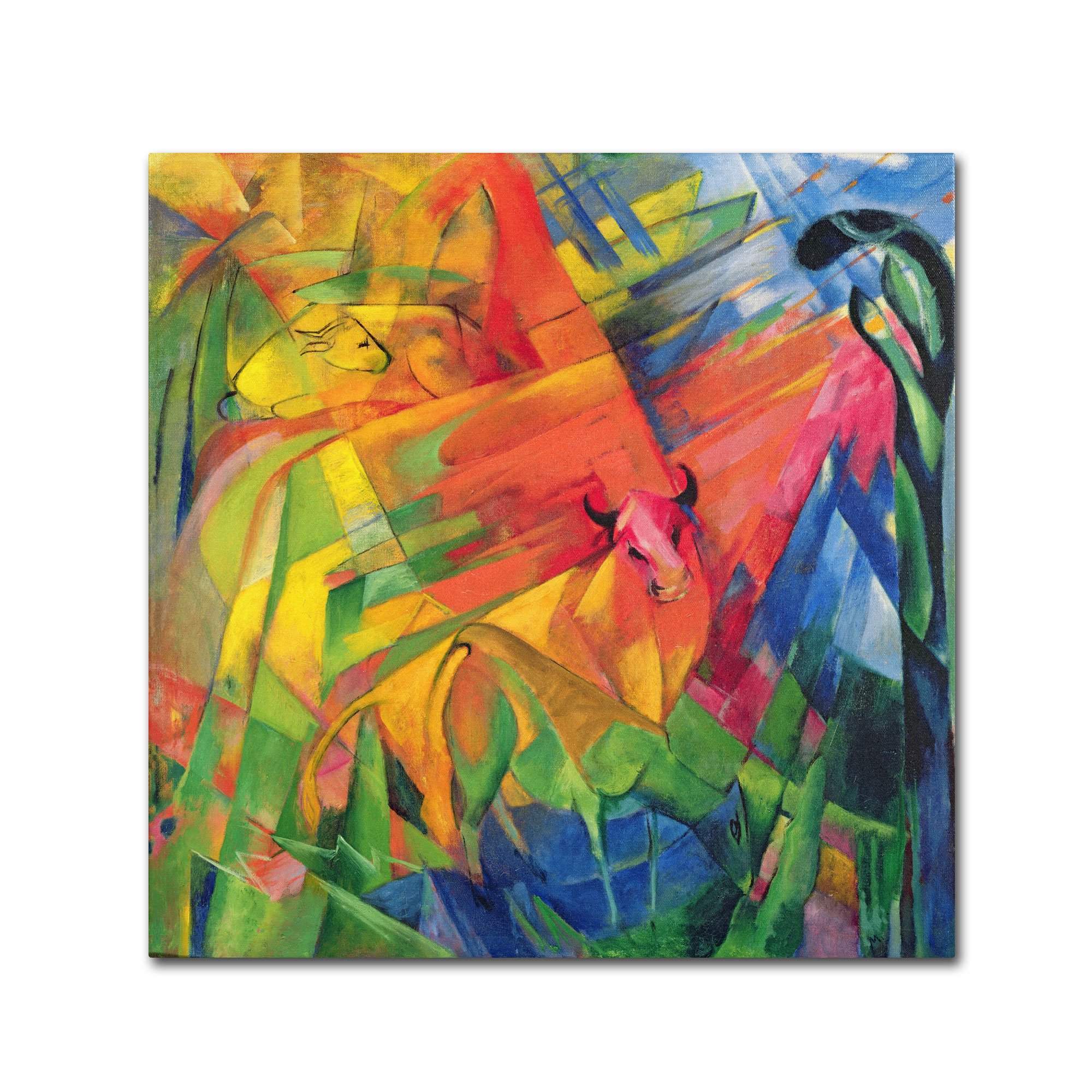Animals in a Landscape 1914 Artwork by Franz Marc, 14 by 14-Inch Canvas Wall Art