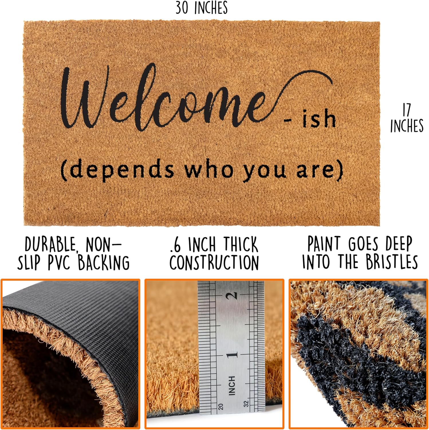 MAINEVENT Welcome-ish Front Door Mat 30x17 Inch, Funny Outdoor Doormat, Coir Welcome Mat for Outside w/Nonslip PVC Backing