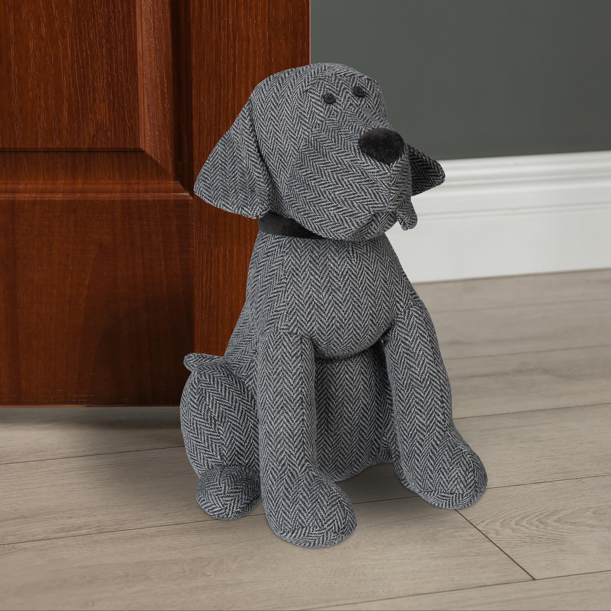 Relaxdays 5 Topes para Puertas con Forma de Perro, Decorativo, Relleno, Interior, 33 cm, Gris