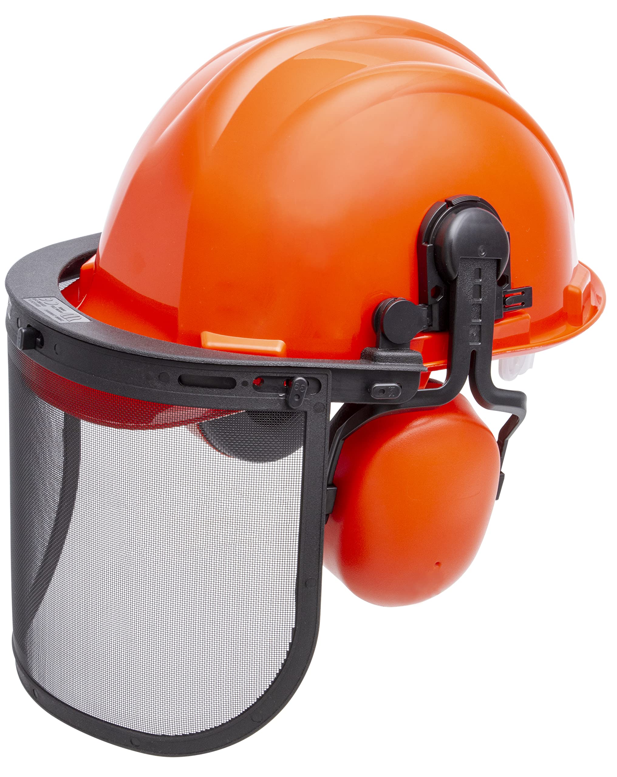 KRAMP KH100200 - Casco forestal con visera de acero y protección para las orejas, color naranja