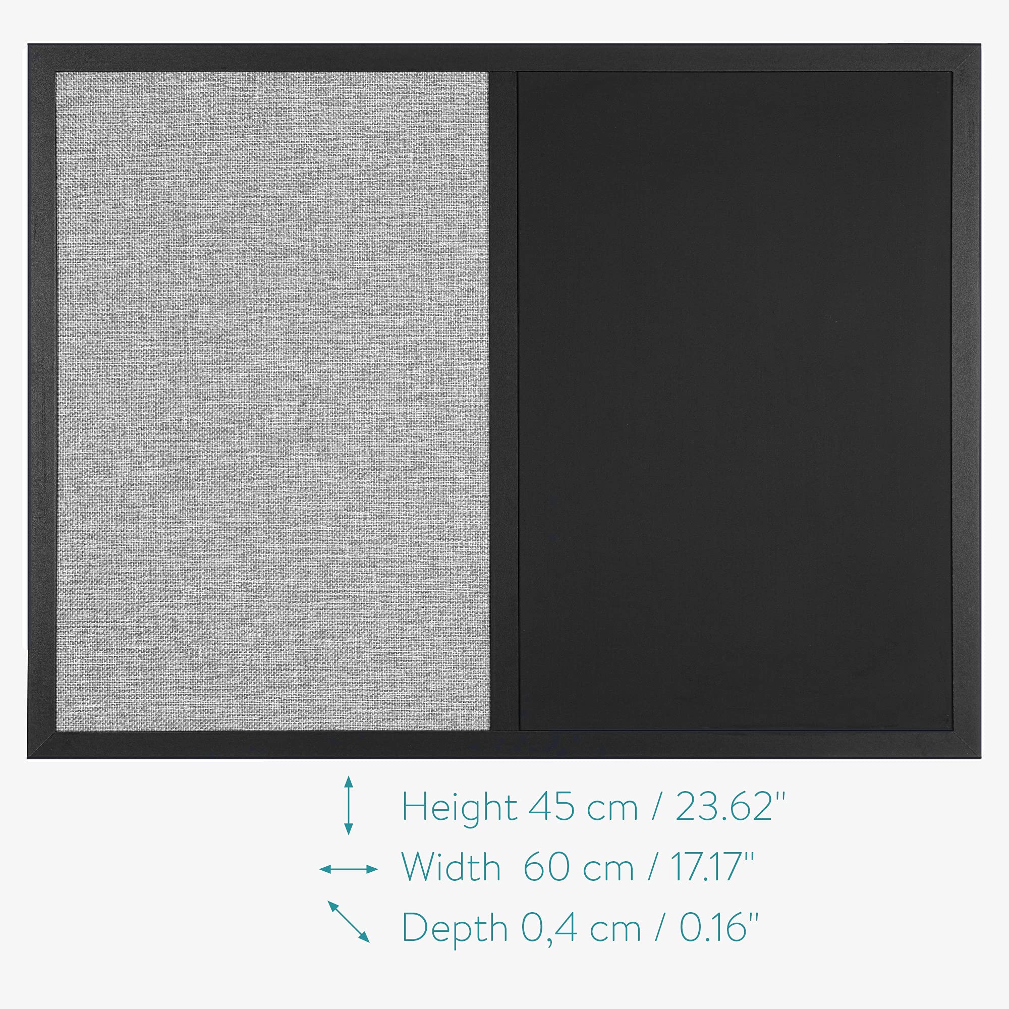 Navaris Lavagnetta Combinata Ardesia e Tessuto Punta-Spilli - Lavagna Magnetica Nera e Bacheca 60 x 45 cm - Memo Board con Gessi Magneti e Puntine