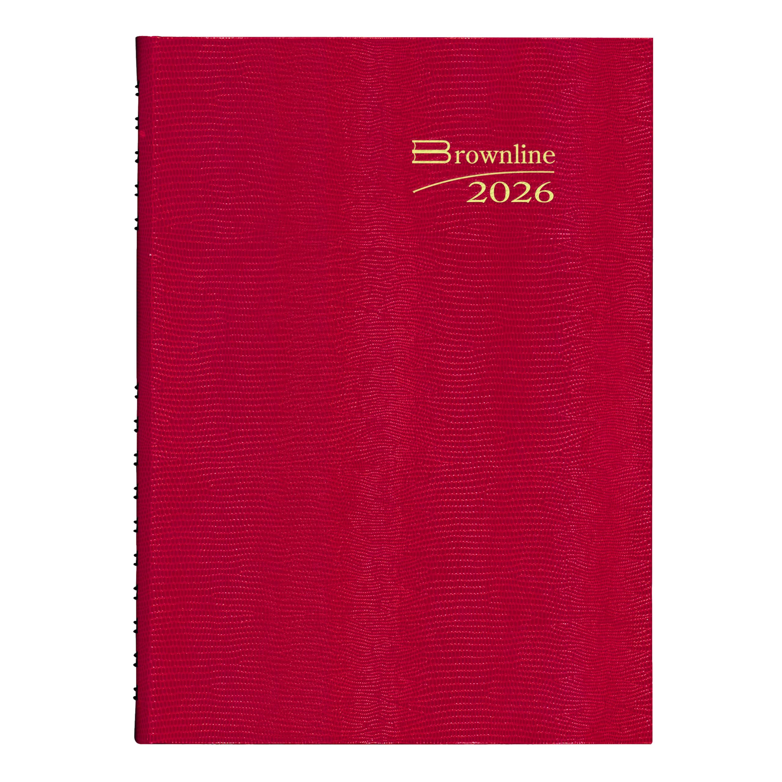 BROWNLINE CoilPro Agenda Giornaliera, Untimed, rilegatura a doppio filo, copertina rigida simile a lucertola, 25,7 x 20 cm, rosso brillante