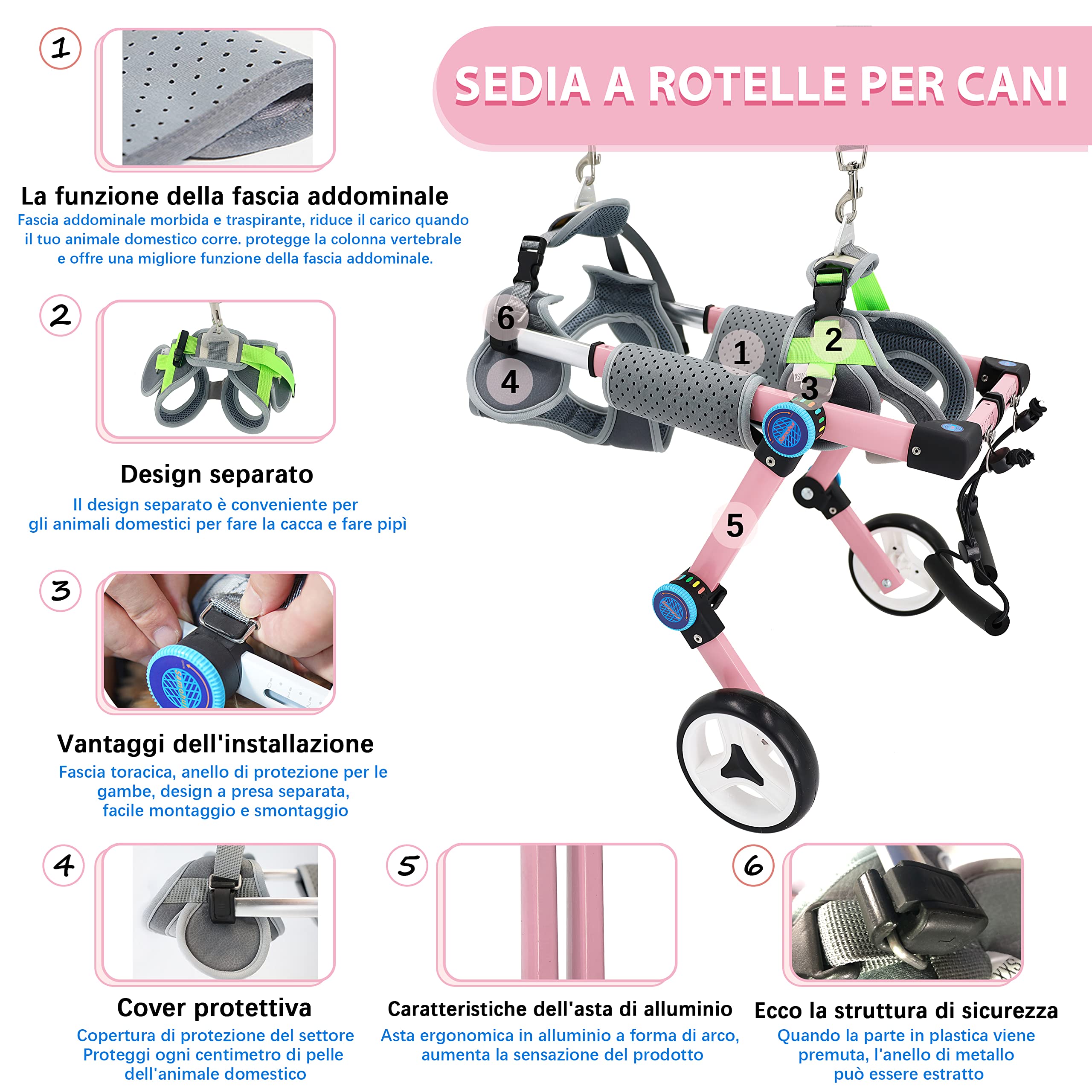 Sedia A Rotelle Per Cani Piccoli - Supporto Zampe Posteriori, Pieghevole, Misura M