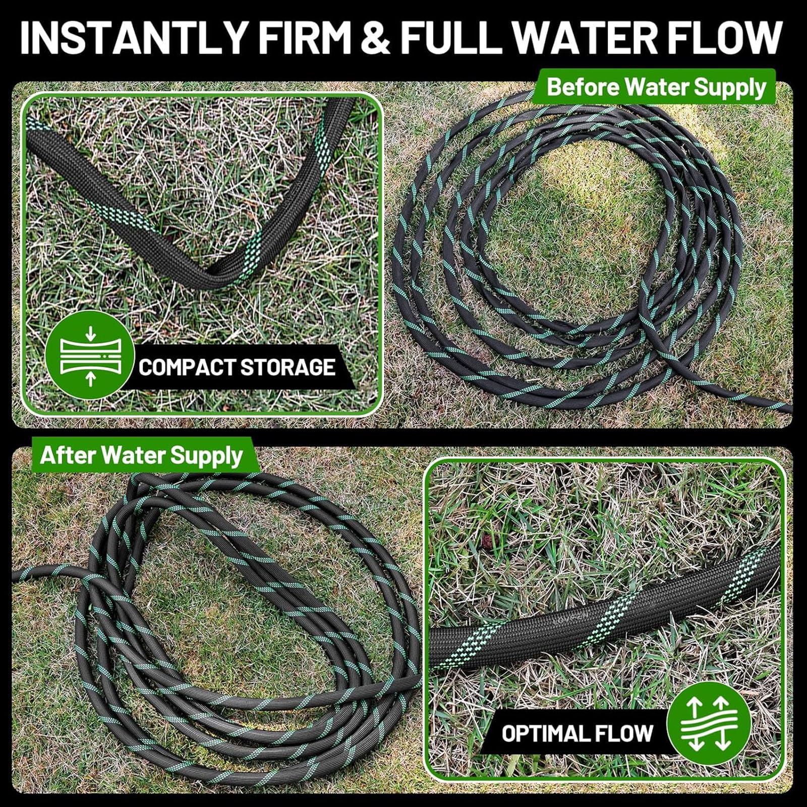 Nicht dehnbarer Gartenschlauch, leichter flexibler Wasserschlauch, knickfreies Design, langlebiger, auslaufsicherer Außenschlauch mit drehbarer Düse, tragbare Aufbewahrung 30 m