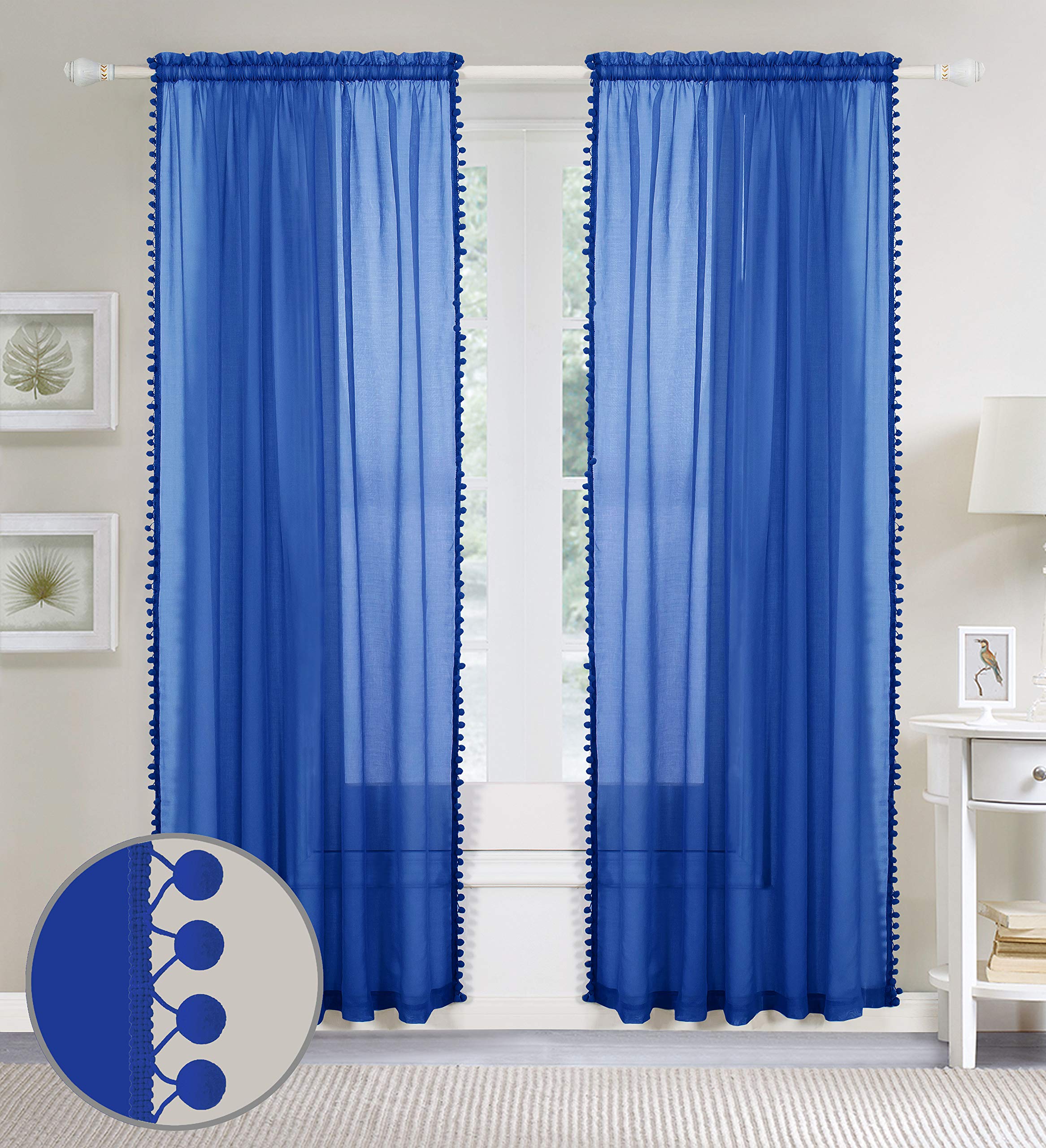 Elegant Comfort Semi-Sheer Pom Pom Tassels Curtains, 2 Panels Set, with 2inch Rod Pocket - Image 3
