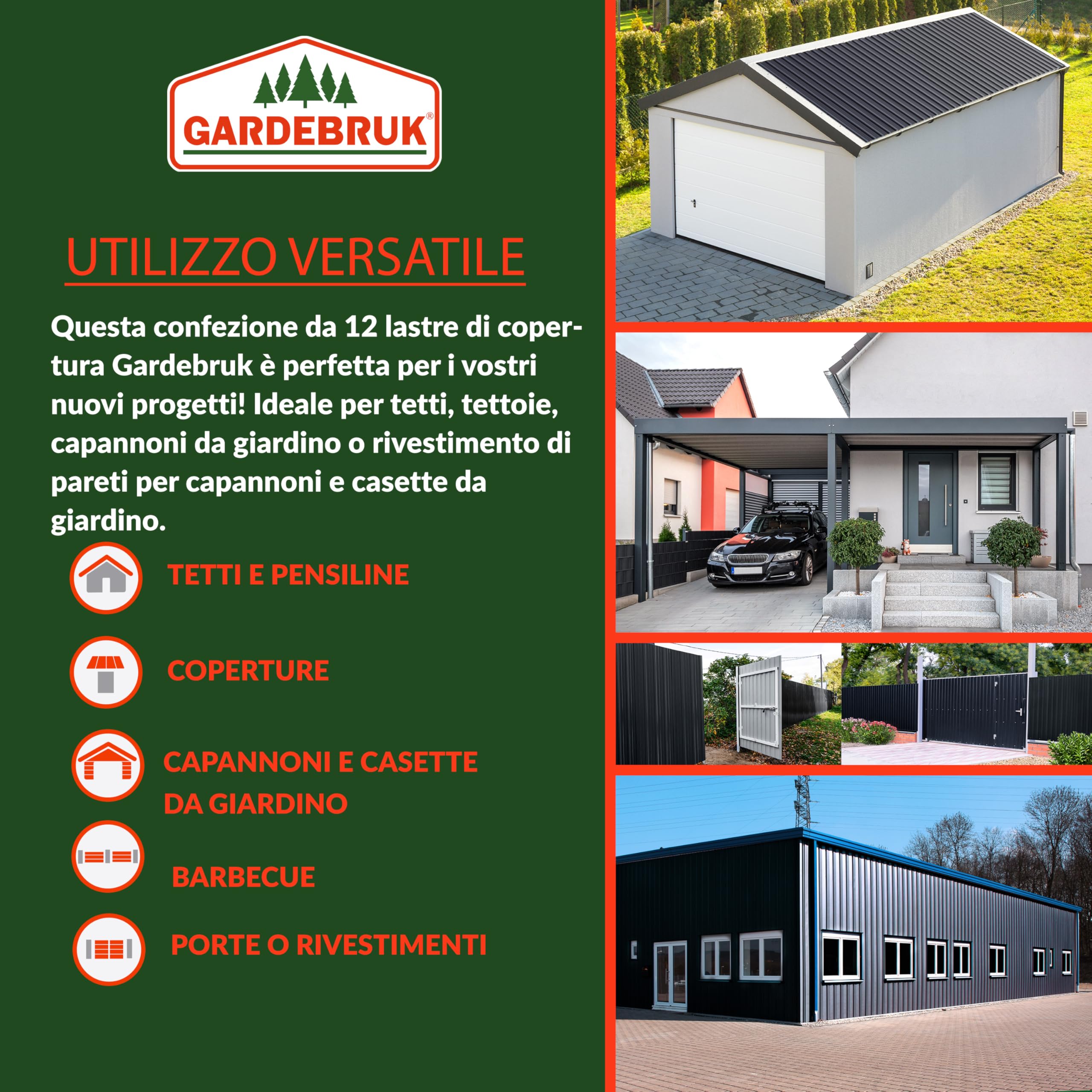 GARDEBRUK 12x Lastre per Coperture 129x46cm 7m² Zincate Lamiere Tettoia Capanno Attrezzi Antracite