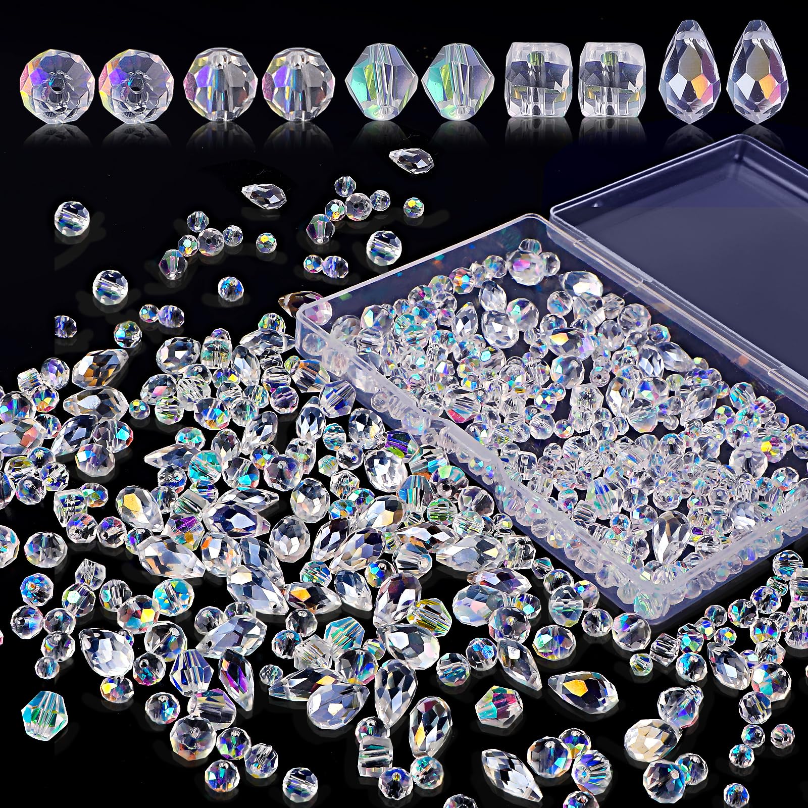 600 Pcs Glass Beads for Jewelry Making, Assorted Crystal Rondelle Beads with Box - 4/6/8mm, AB Color