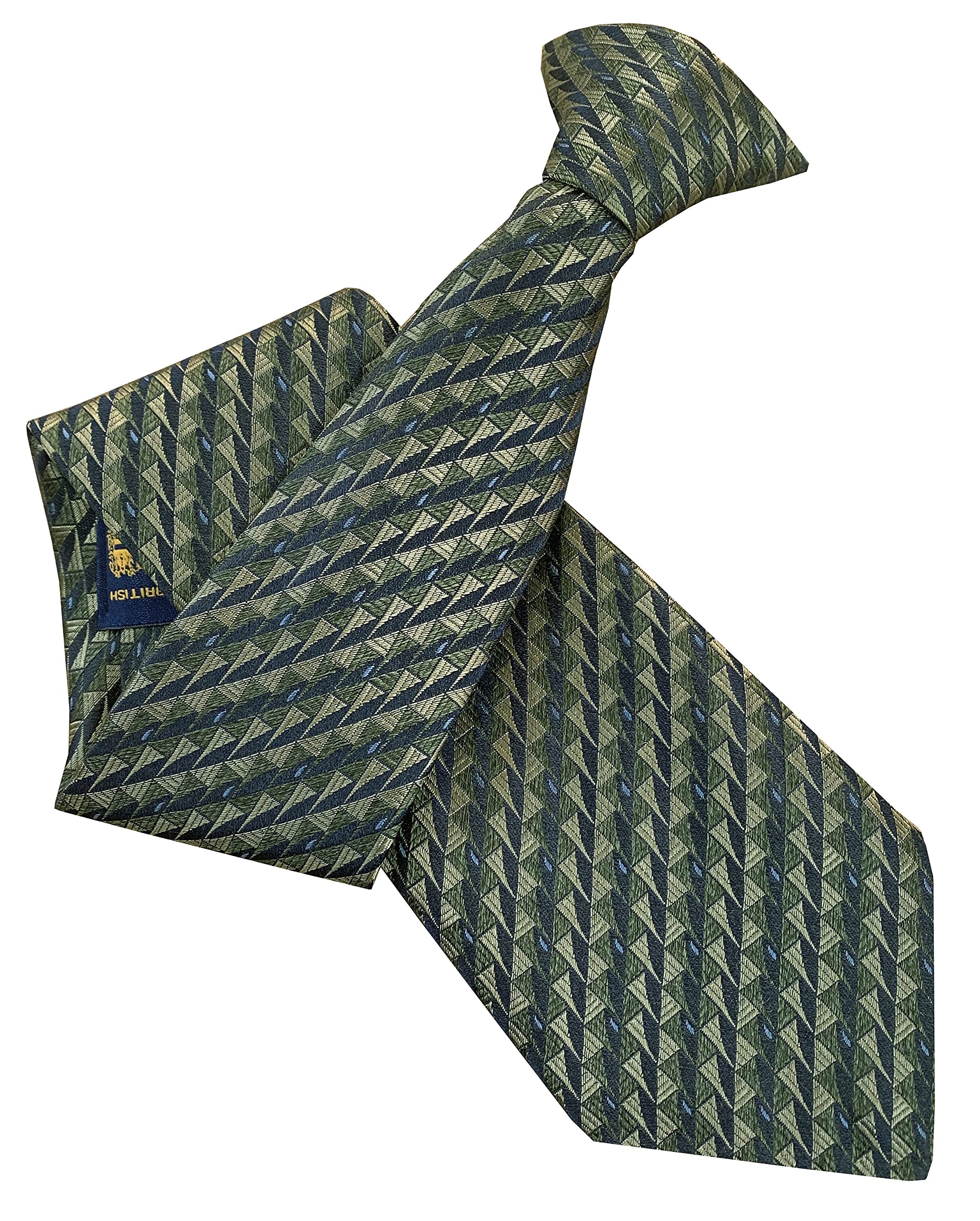 Silk Green & Blue Geometric Pattern Clip On Tie