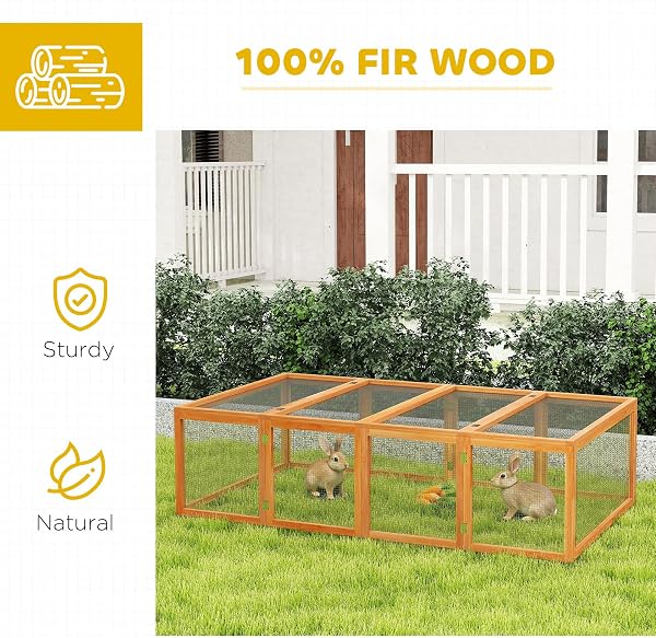 Pawhut Rabbit Run Wooden Rabbit Hutch Cage 6ft with Wire Mesh, Openable Roof, Play Space for Outdoor, 181 x 100 x 48 cm, Natural Wood Finish - 4