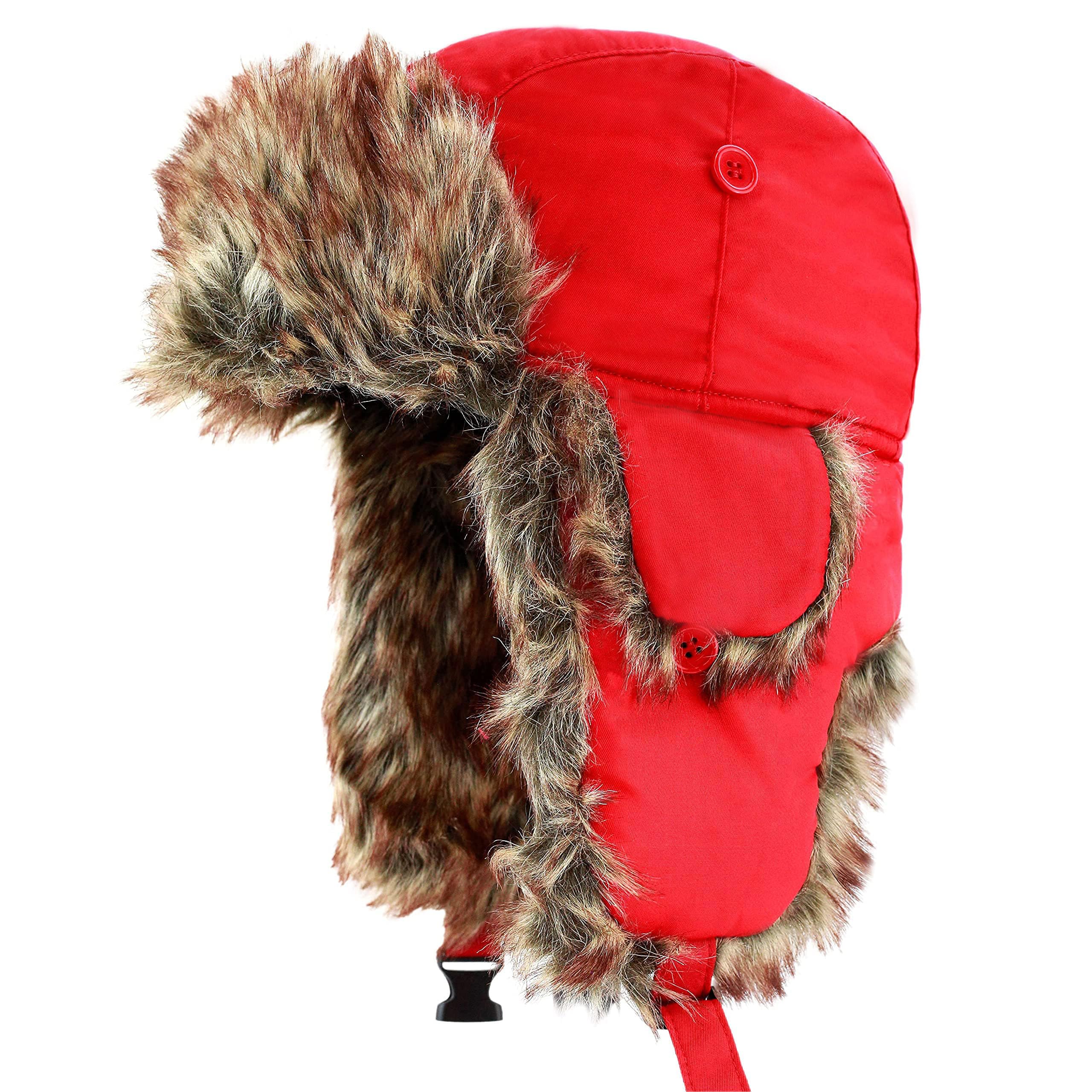 Faux Fur Safety Reflective Plain Plaid Aviator Trapper Hat Snow Ski Trooper Winter Cap
