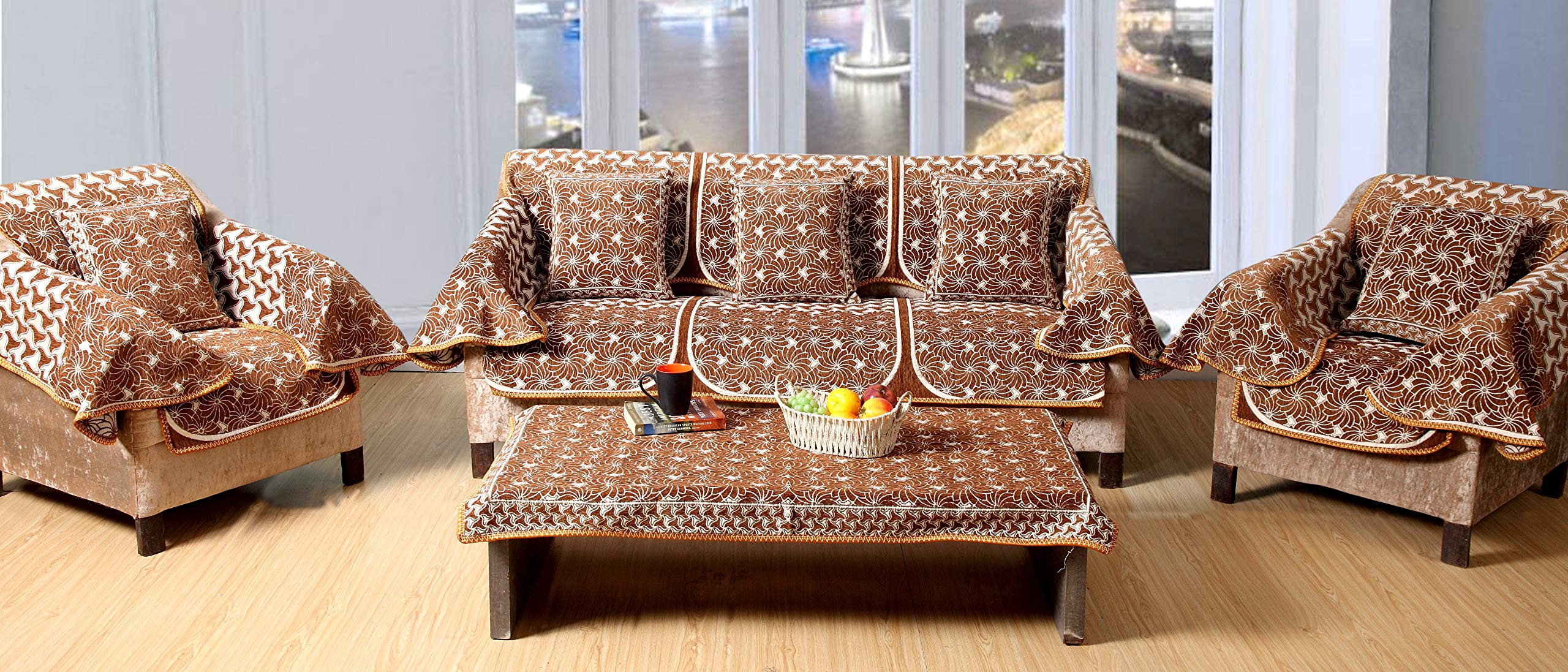 Multitex Luxurious Velvet Floral Designer 5 Seater Sofa with Table Cover Set for Living Room, 18 Pieces (Standard, Beige) (B08PKVQN6P) Amazon Price History, Amazon Price Tracker