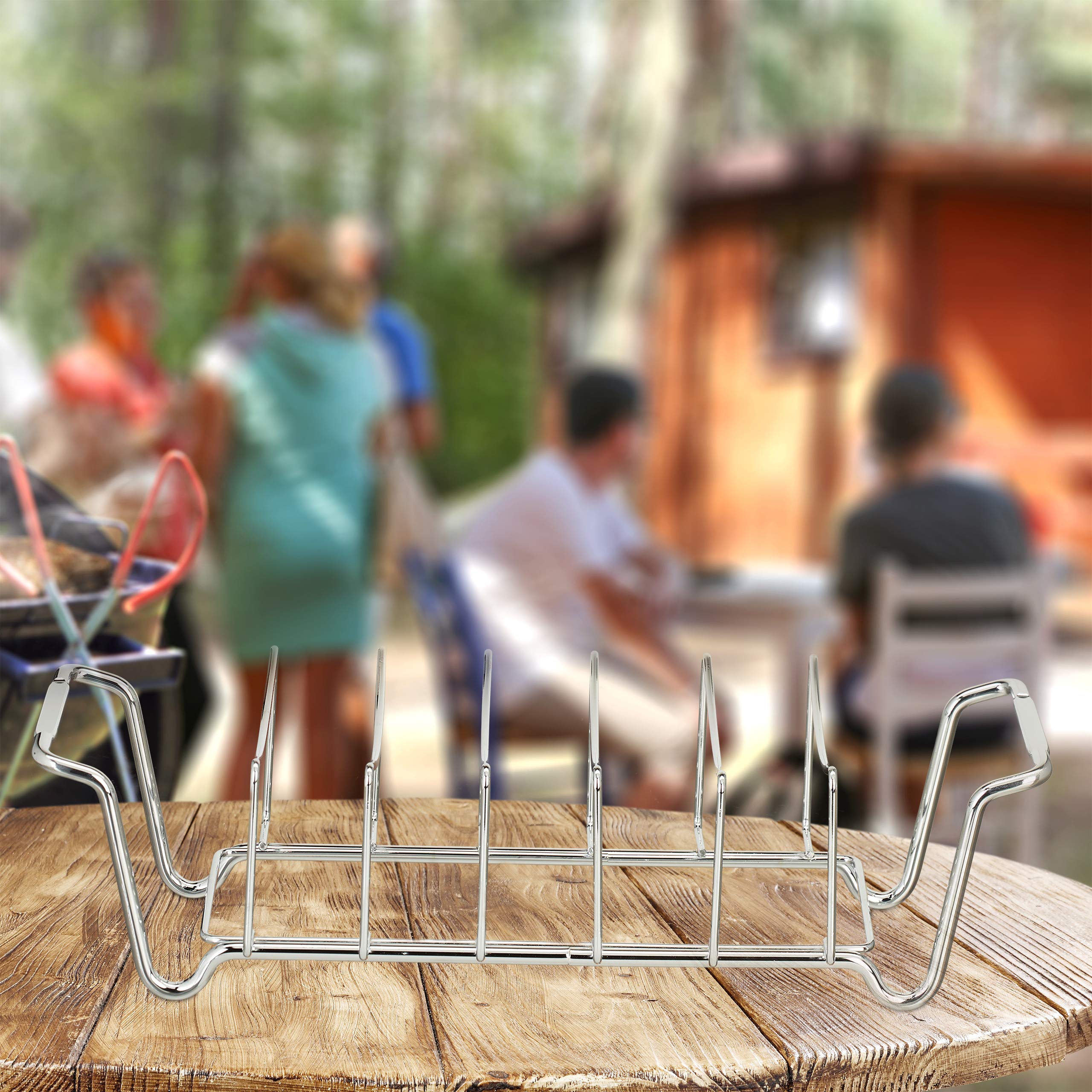 Relaxdays Supporto per Costine 2 in 1, Cestello per BBQ, Rib Rack, Multiuso, per Costolette, Acciaio, Argento