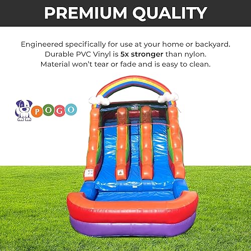 Miniatura 3 de Tobogán acuático inflable para niños, tobogán inflable residencial para diversión de verano, doble carril arcoíris con piscina de agua, instalación