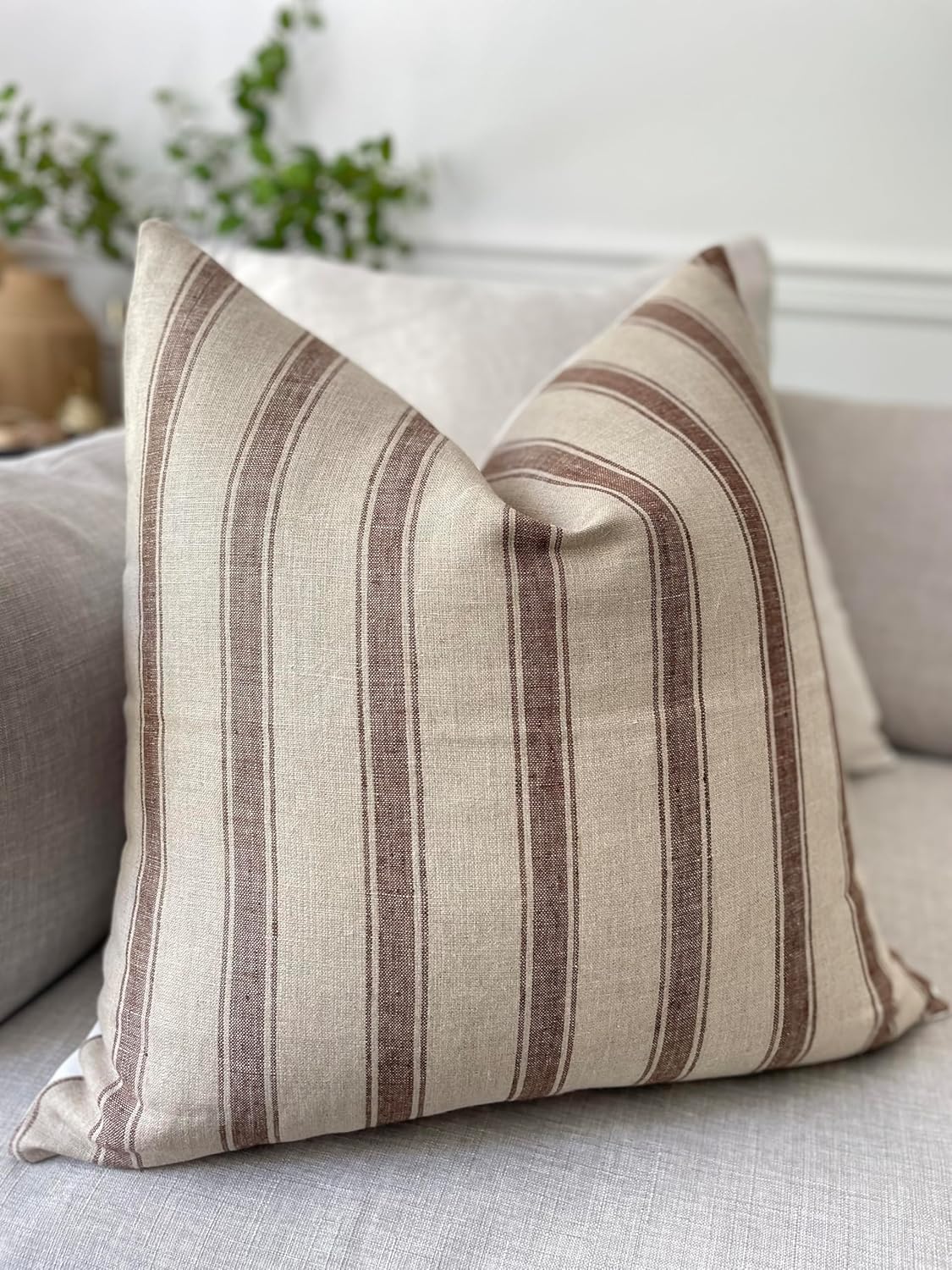 Handwoven Hand Block Print Pure Linen 22x22 Inch Throw Pillow Cover: Handmade Vintage Cushion Cover (Spencer)