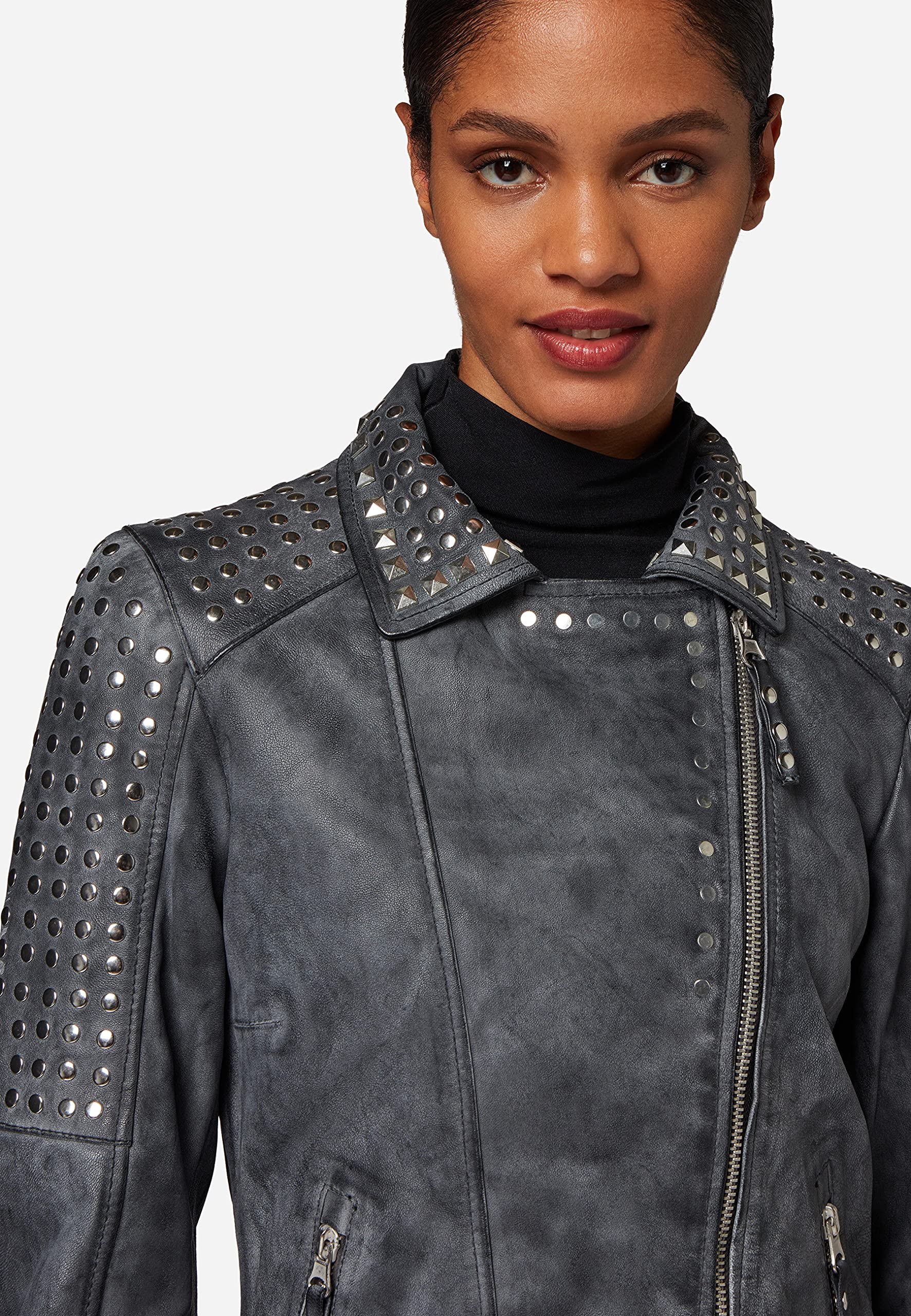 Lederjacke Valmet - Damen Jacke mit Nieten aus Premium Lamm Leder (Echtleder)