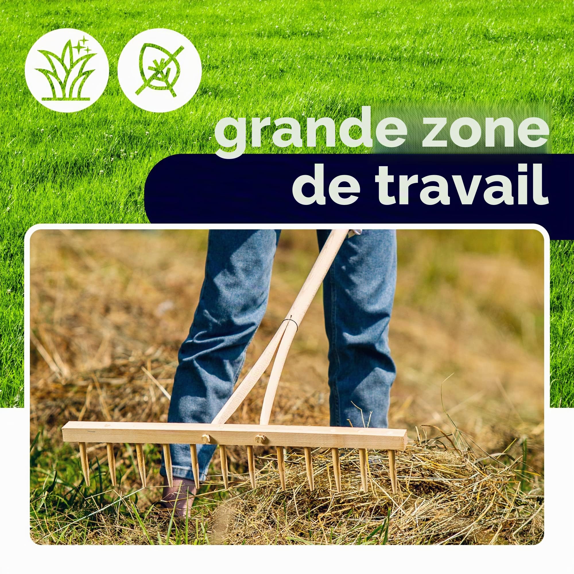KADAX Râteau à Foin avec Manche en Bois Long pour Une Récolte Efficace et Confortable, Râteau à Feuilles de Jardin, Outil de Jardinage (Bois)