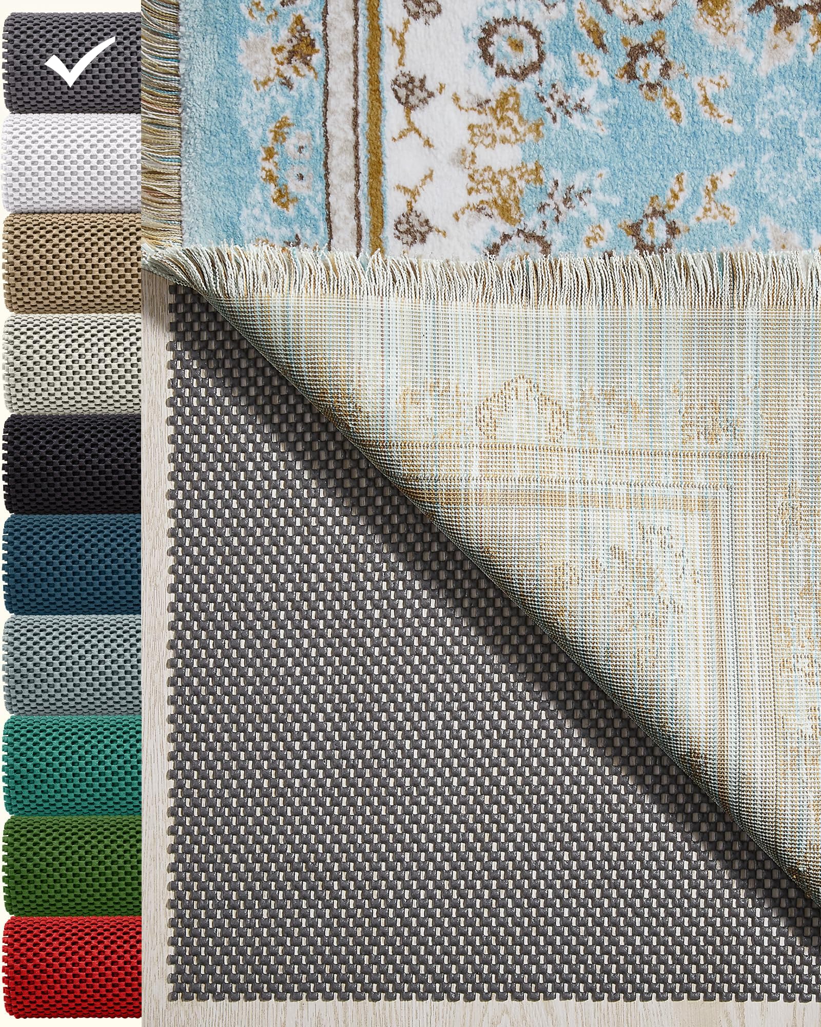 Photo 1 of Veken 3x5 Ft Rug Pad Gripper for Hardwood Floors, Non Slip Rug Pads for Area Rugs, Thick Dark Grey Rug Grippers for Tile Floors, Under Carpet Anti Skid Mat, Keep Your Rugs Safe and in Place